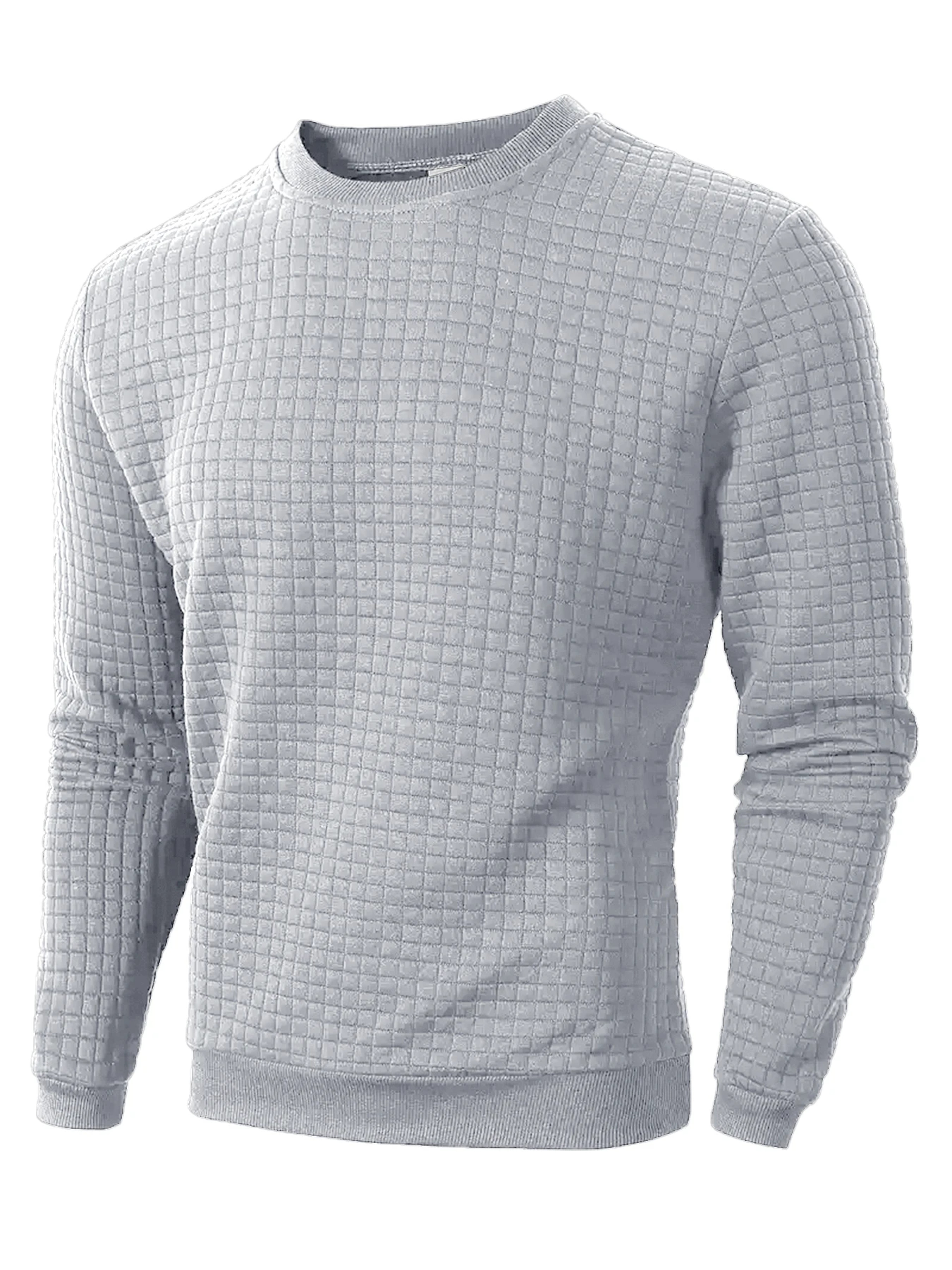 Autumn Mens Crew Neck Pullover Solid Color Knitted Streetwear Jacquard Check Sweatshirt Long Sleeve