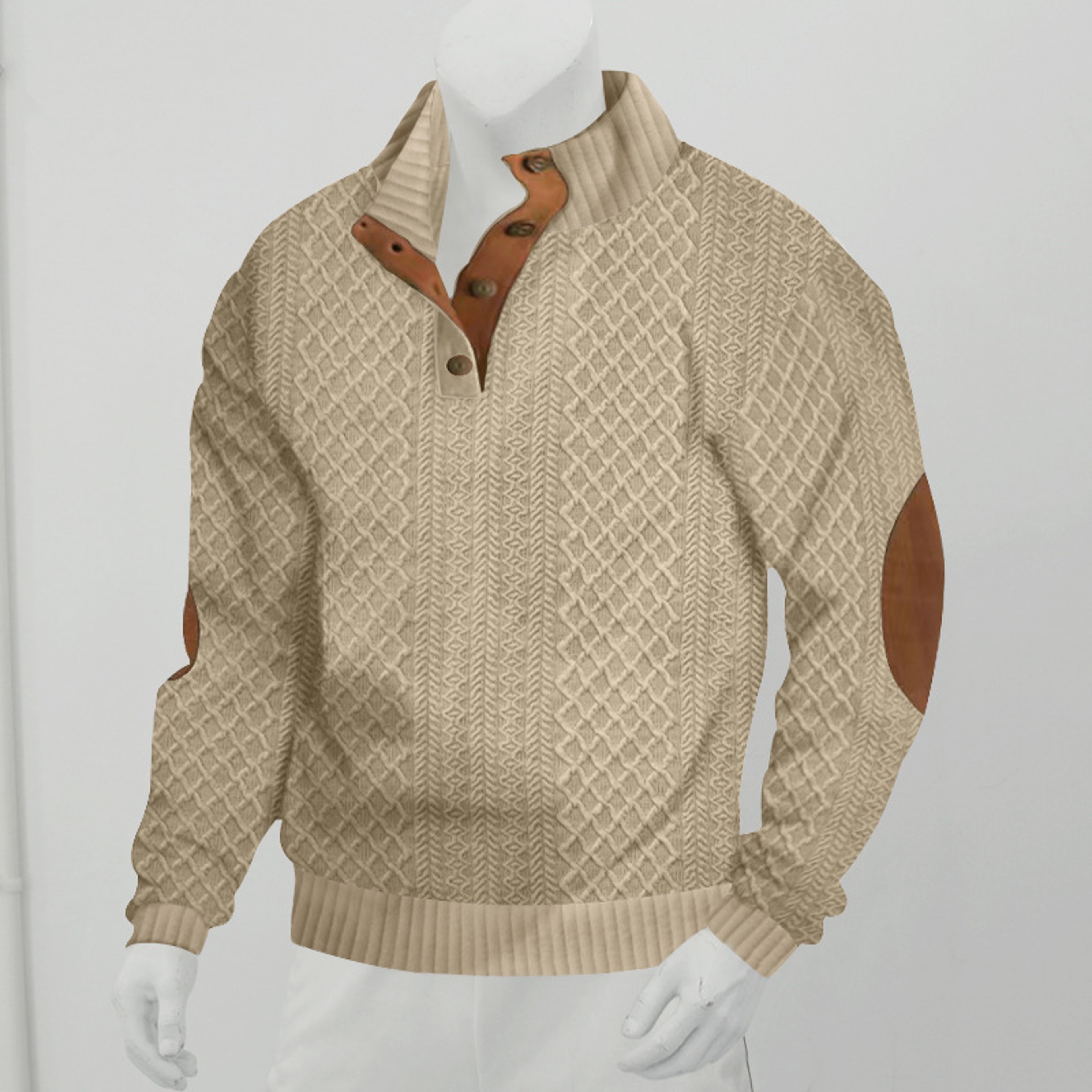 Autumn And Winter Knitted Pullover Mens Casual Stand Up Collar Sweater Long Sleeved Jacquard Cross  0