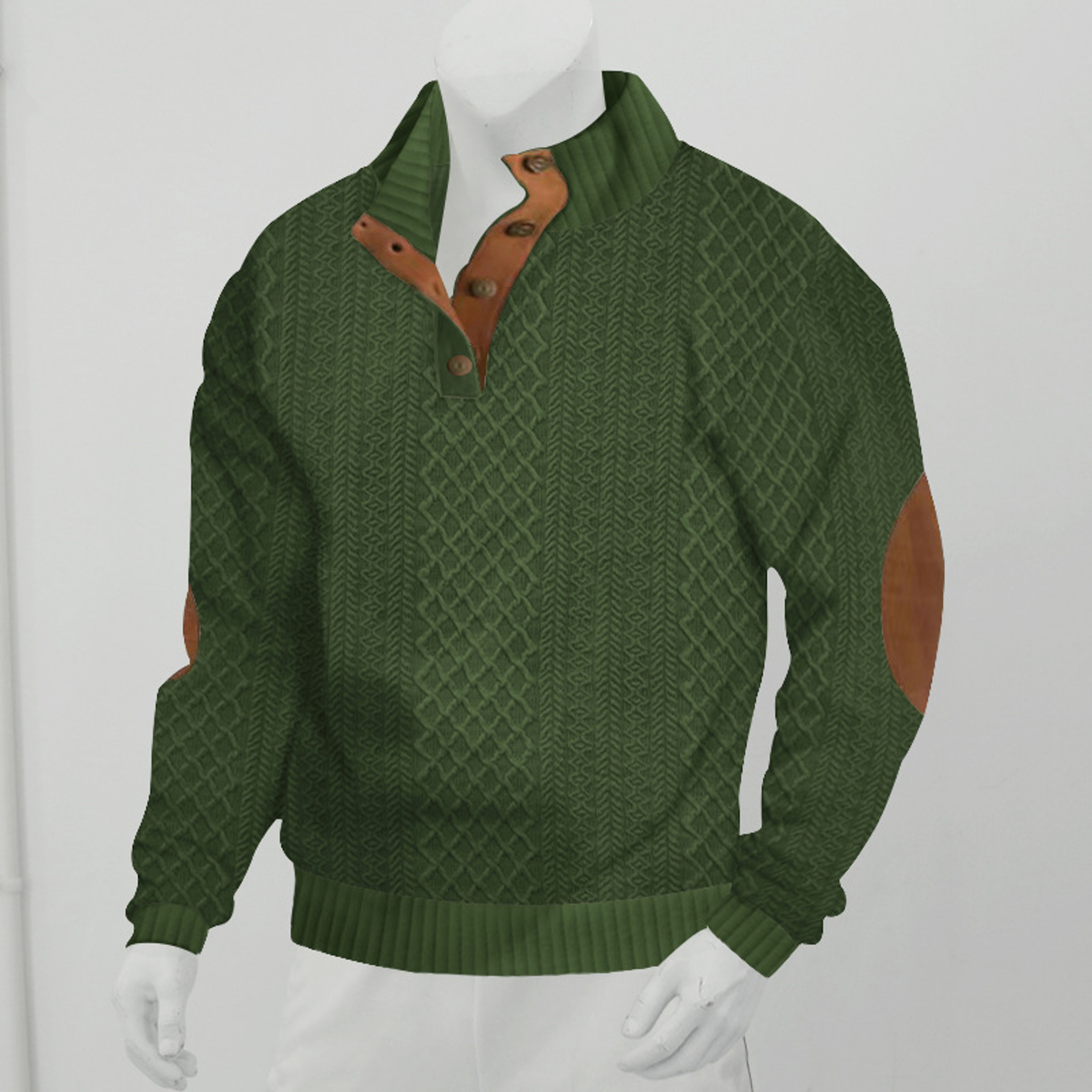 Autumn And Winter Knitted Pullover Mens Casual Stand Up Collar Sweater Long Sleeved Jacquard Cross  3