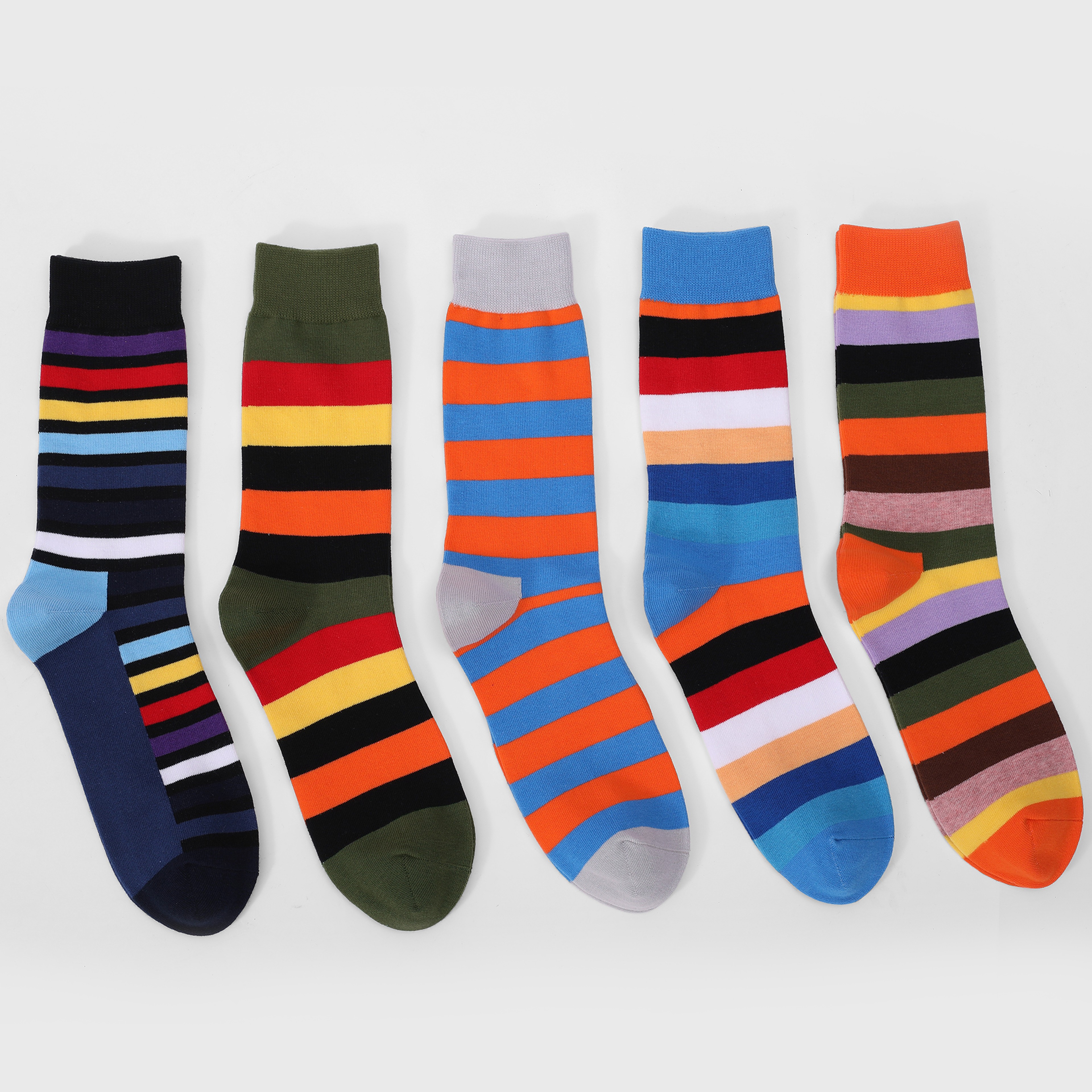 Colorful Striped Combed Cotton Novelty Socks Fun Dress Socks For Men Cool  Breathable Casual Patter 1