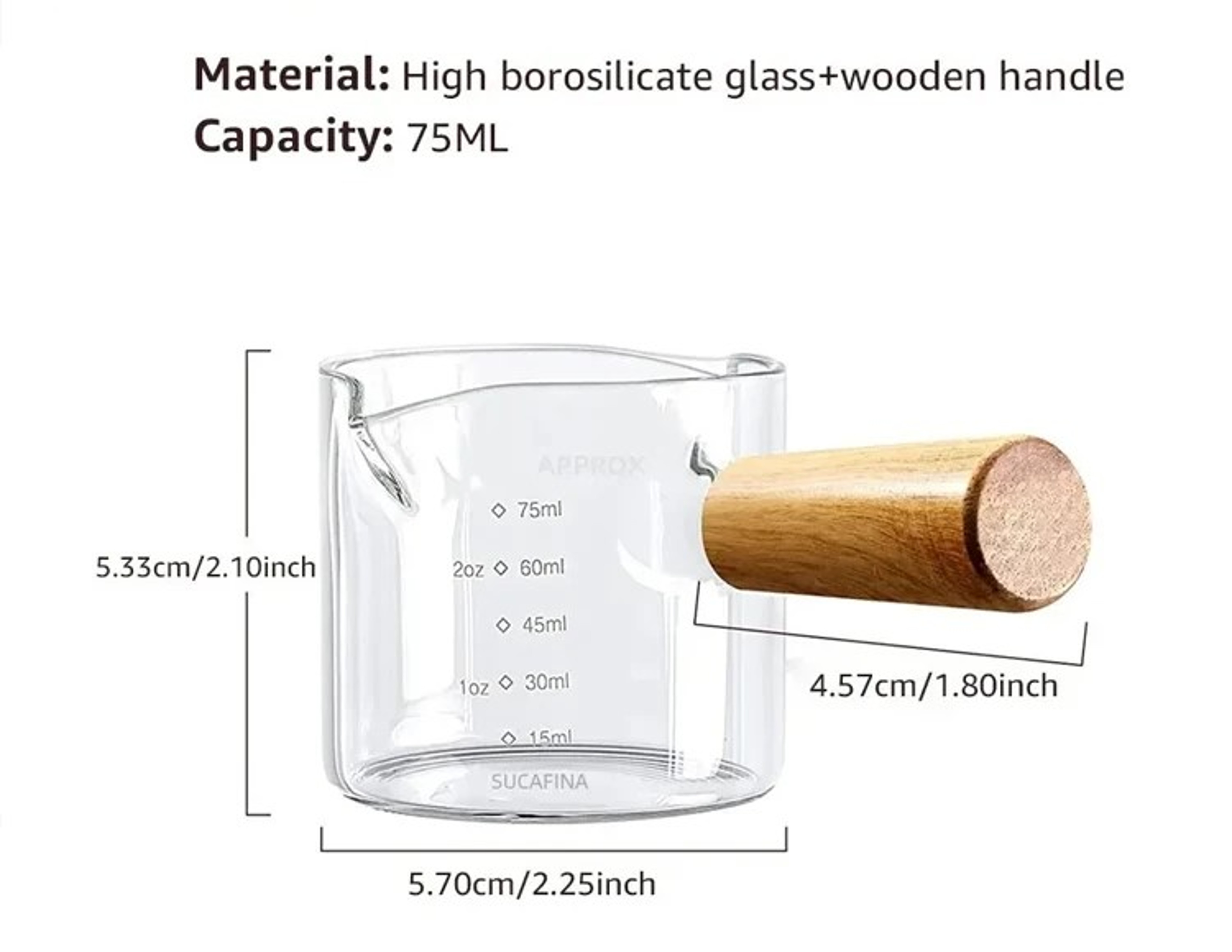 75ml Heat-Resistant Glass Measuring Cup with Wooden Handle – Ideal for Espresso, Coffee, and Baking – view 1