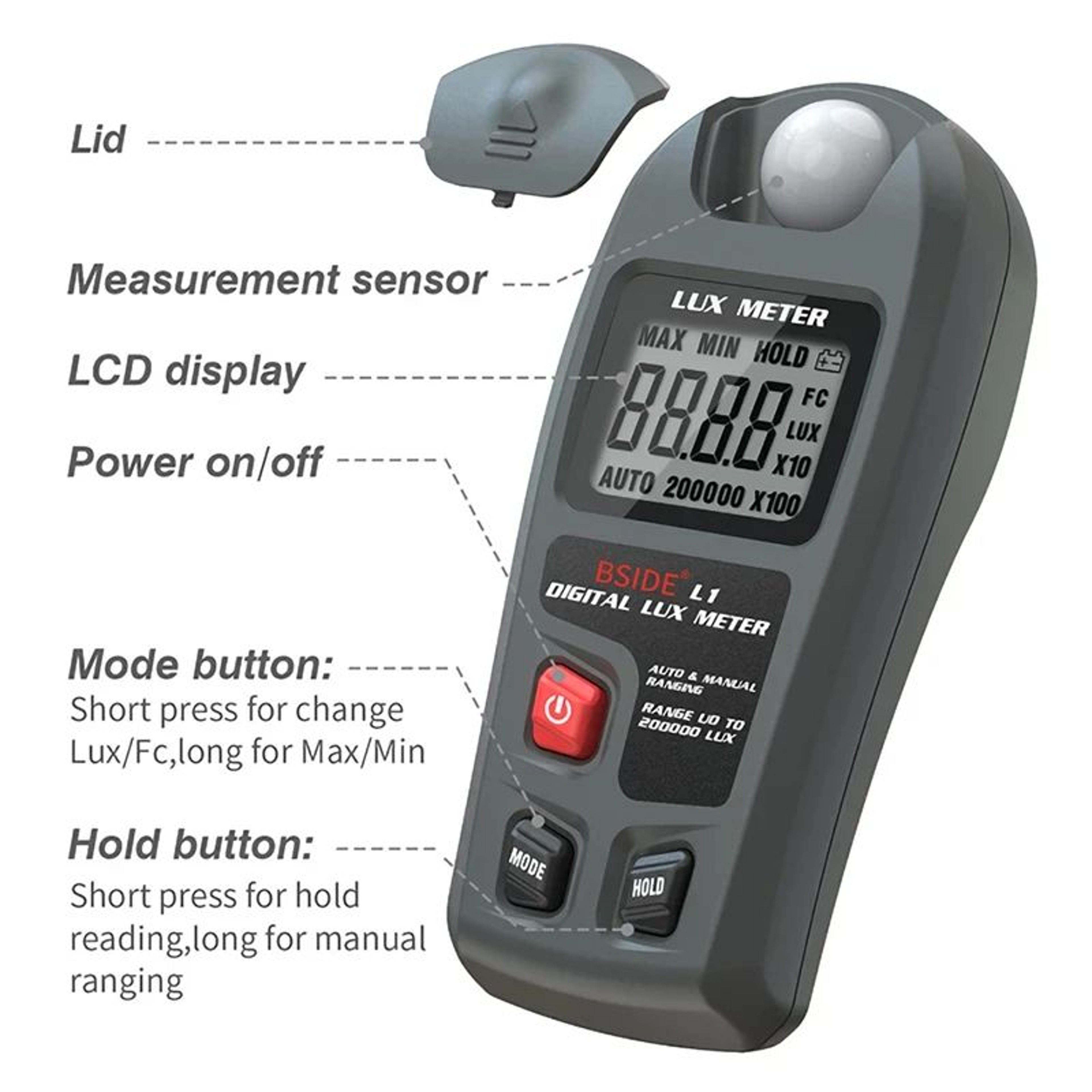 Portable Lux Meter Digital Illuminometer Light Tester Fc With LCD Screen  Sensor 3