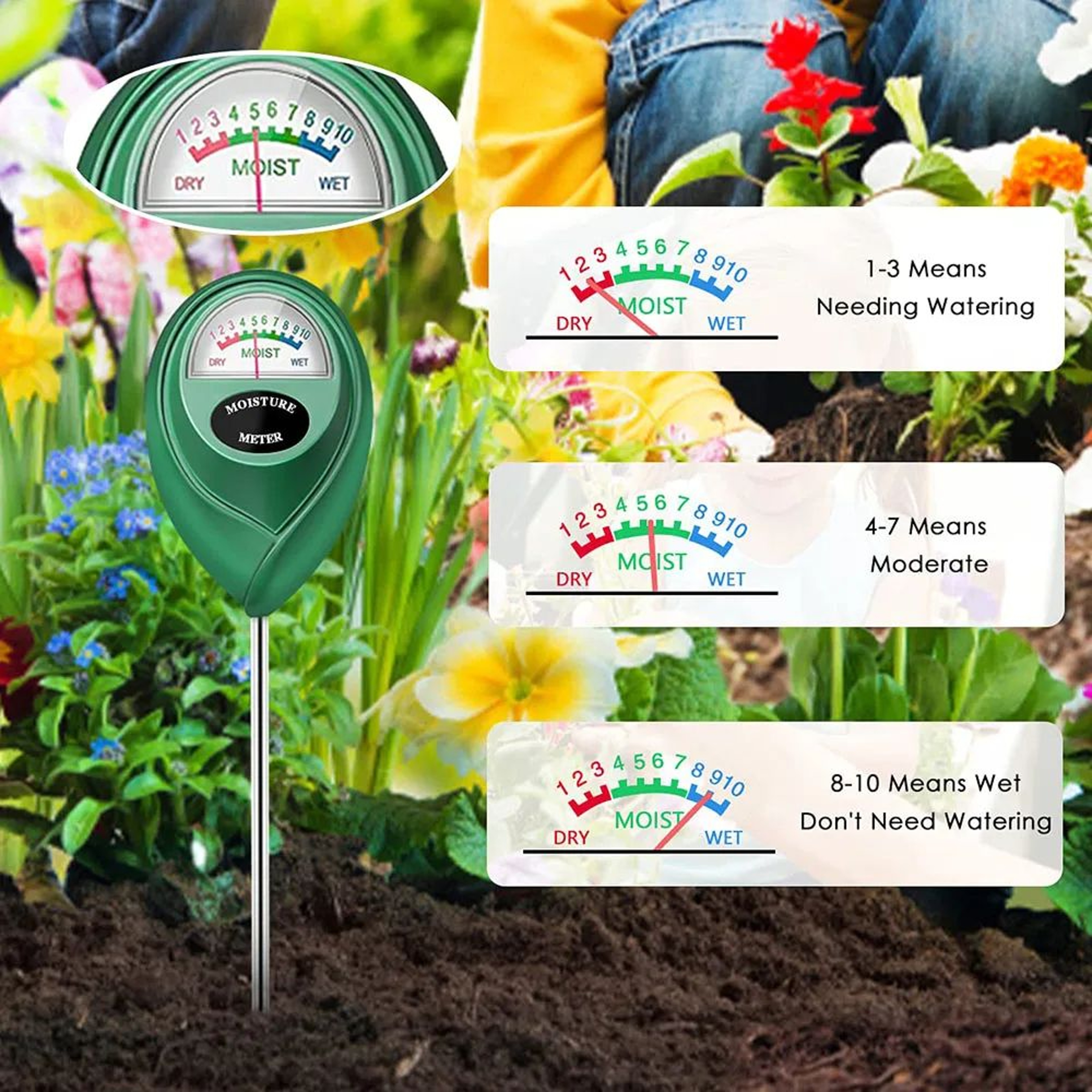 Soil Moisture Meter Gardening Soil Hygrometer Sensor For House Plants  Lawn BatteryFree Water Level 0