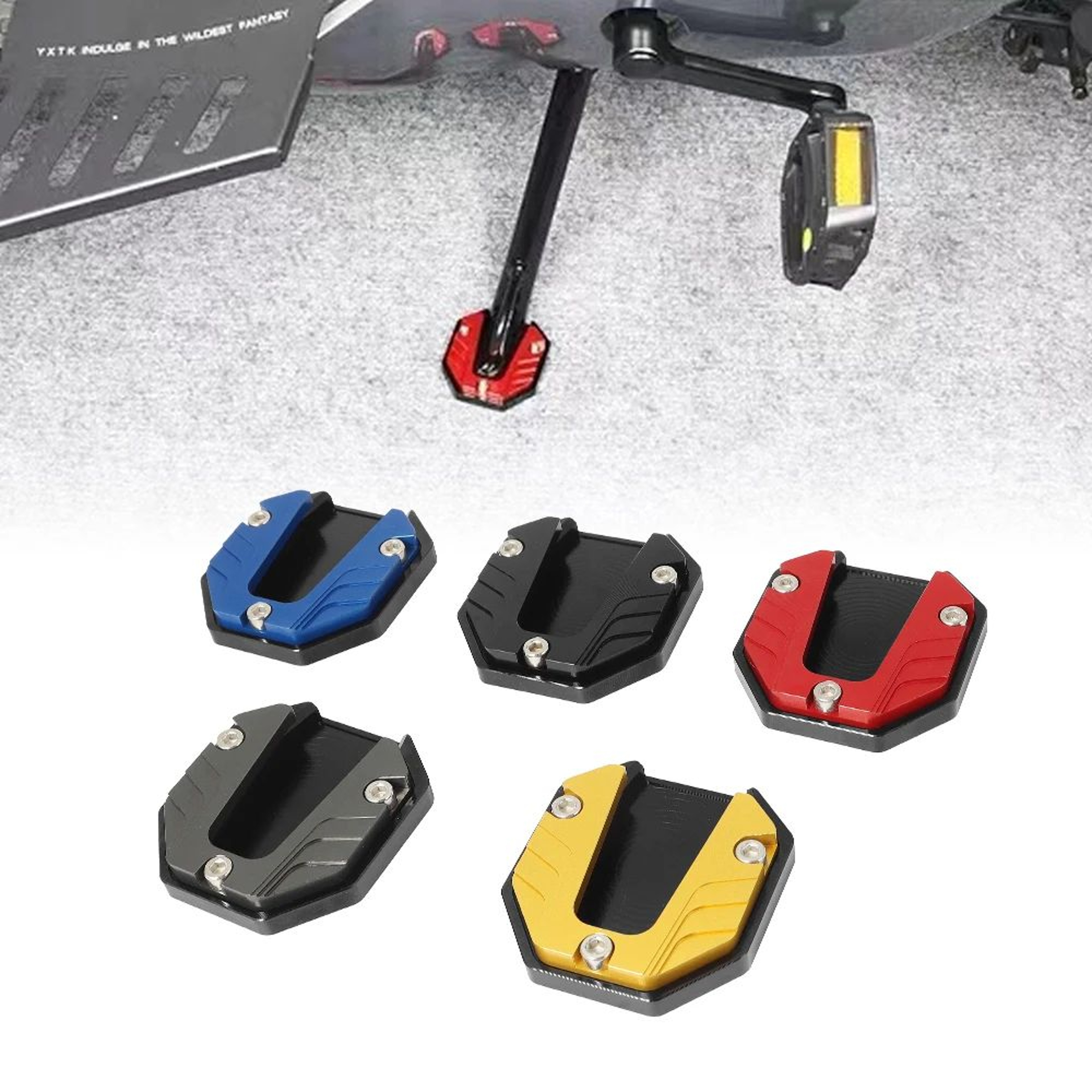 Motorcycle Bikes Kickstand Extender Foot Pad Side Stand Extension Support Plate Durable Aluminum Mo 0