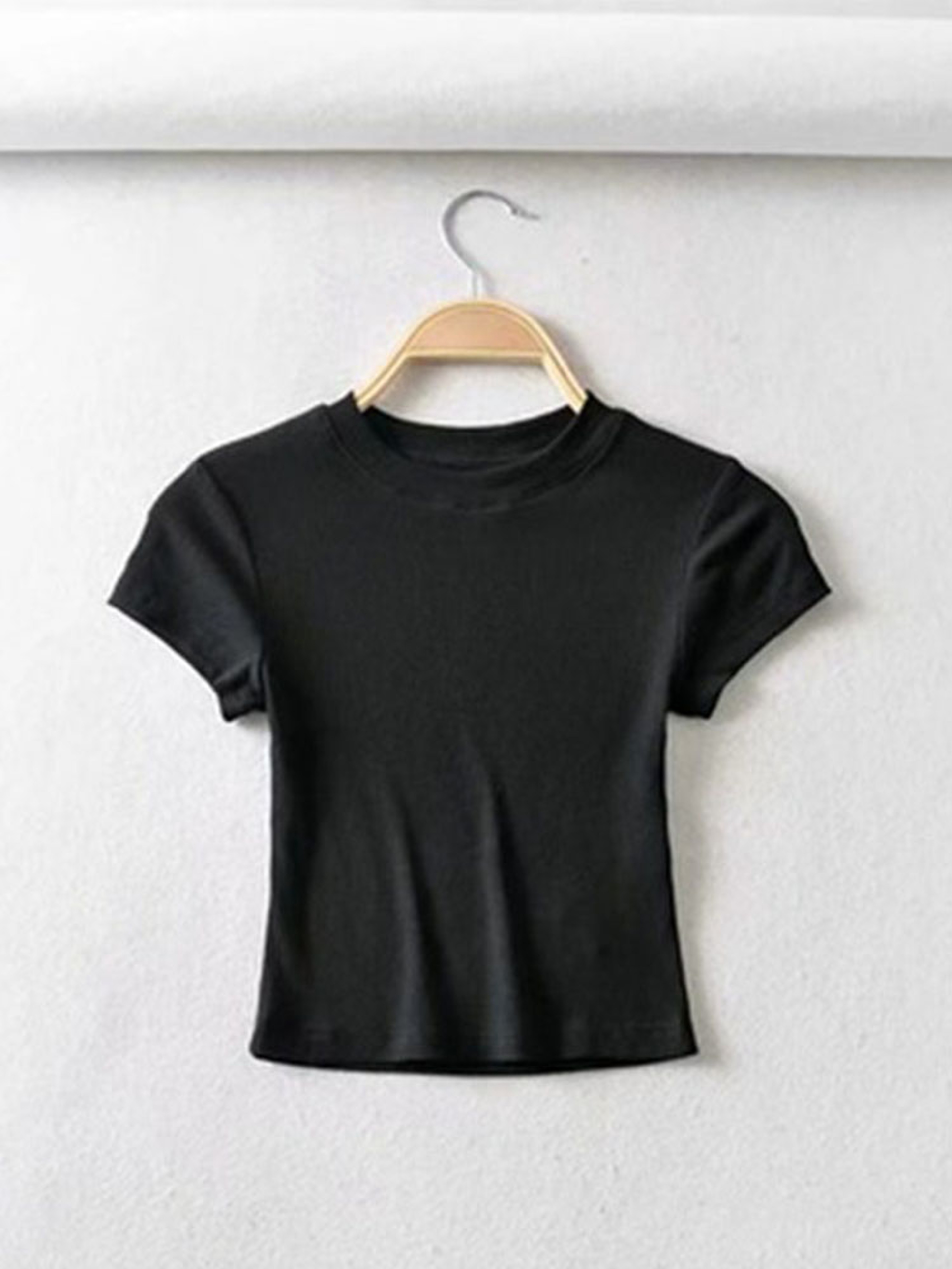Women's Skinny Fit Crop Top Short Sleeve O Neck Stretchy Summer T Shirt – view 7