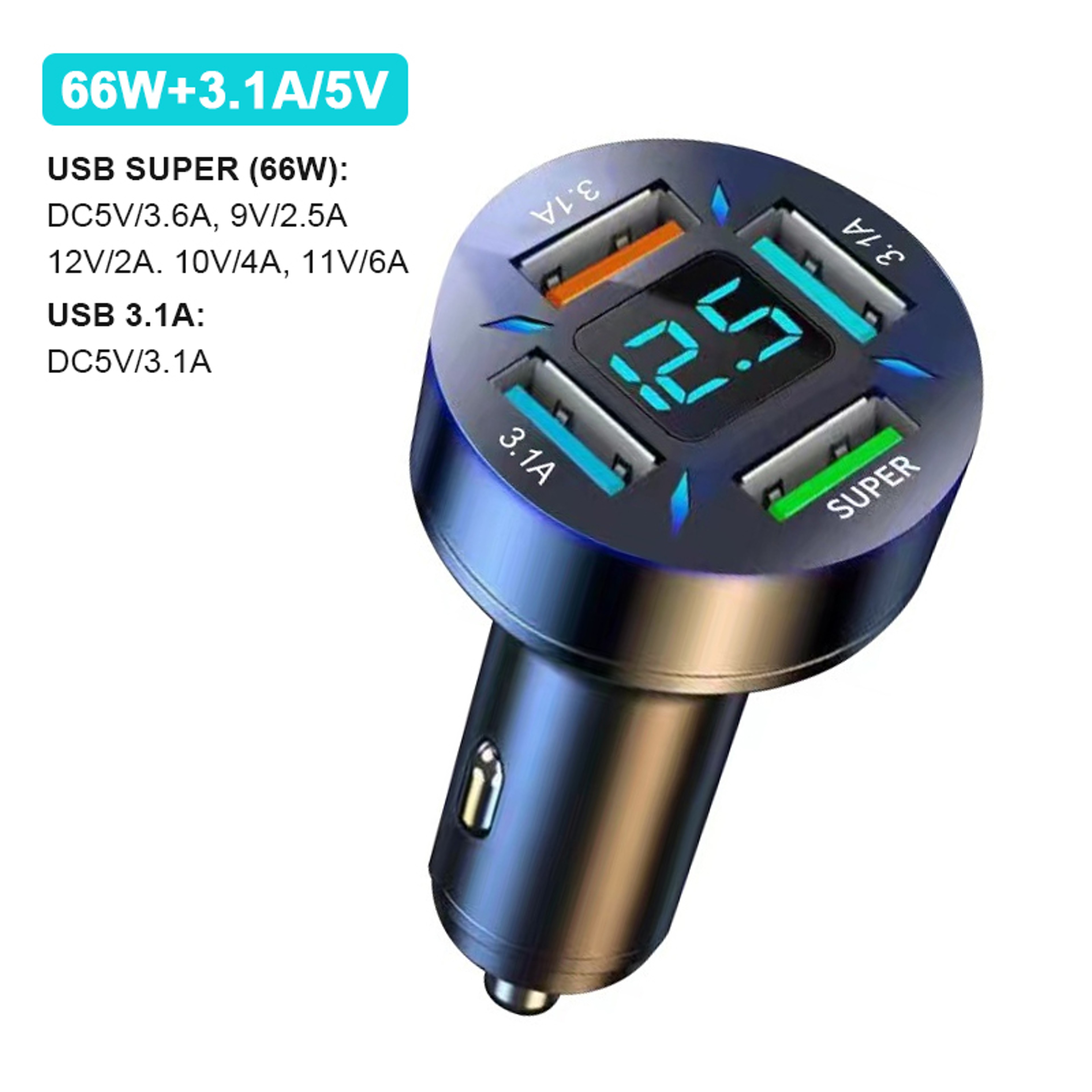 66W Quick Charge Car Phone Charger, PD & QC3.0 4 Port USB Cigarette Lighter Adapter for iPhone, Xiaomi, Samsung – view 7