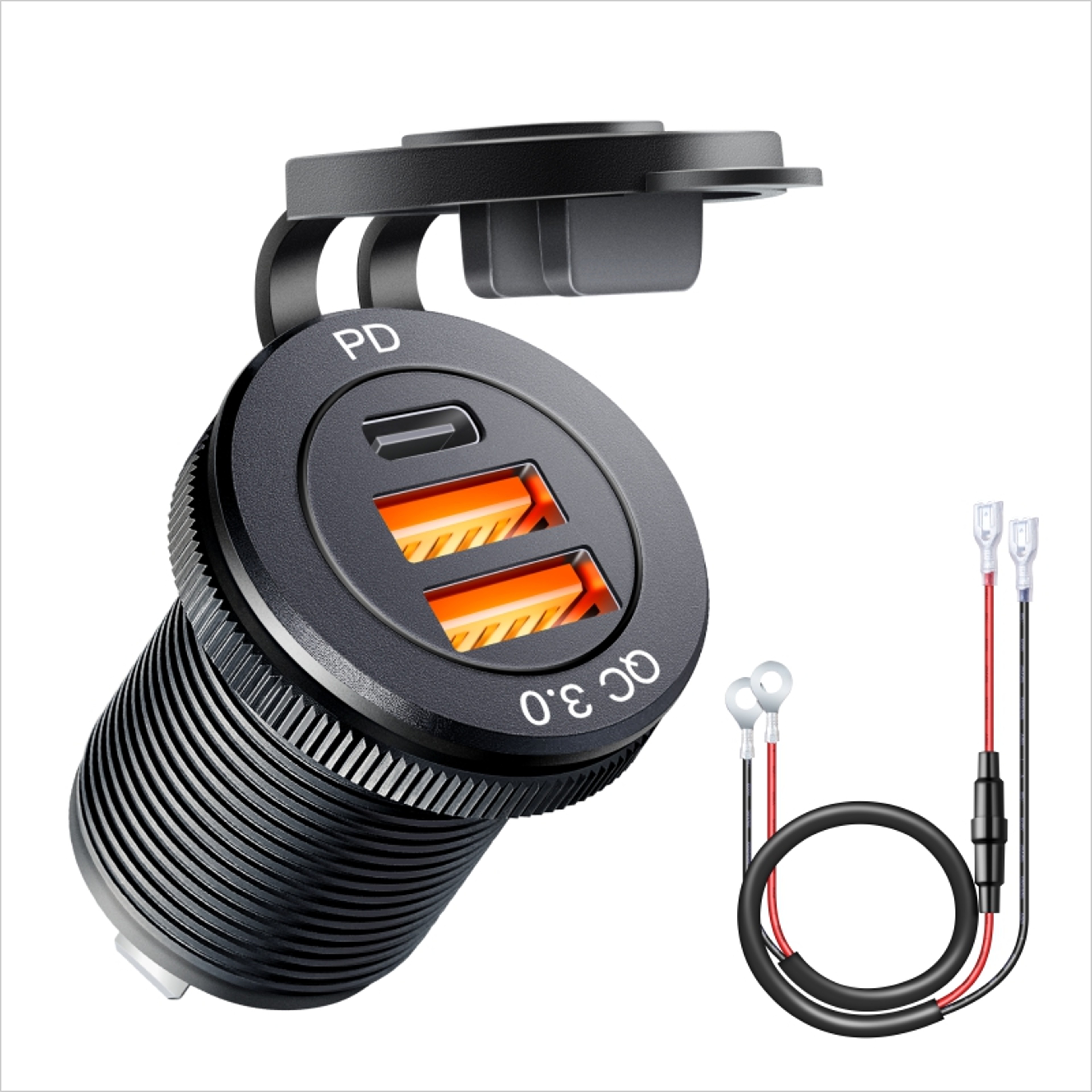 Quick Charge PD Car USB Socket Outlet Waterproof Charger for Auto Truck Motorcycle Marine Boat, Aluminum Power Socket – view 2