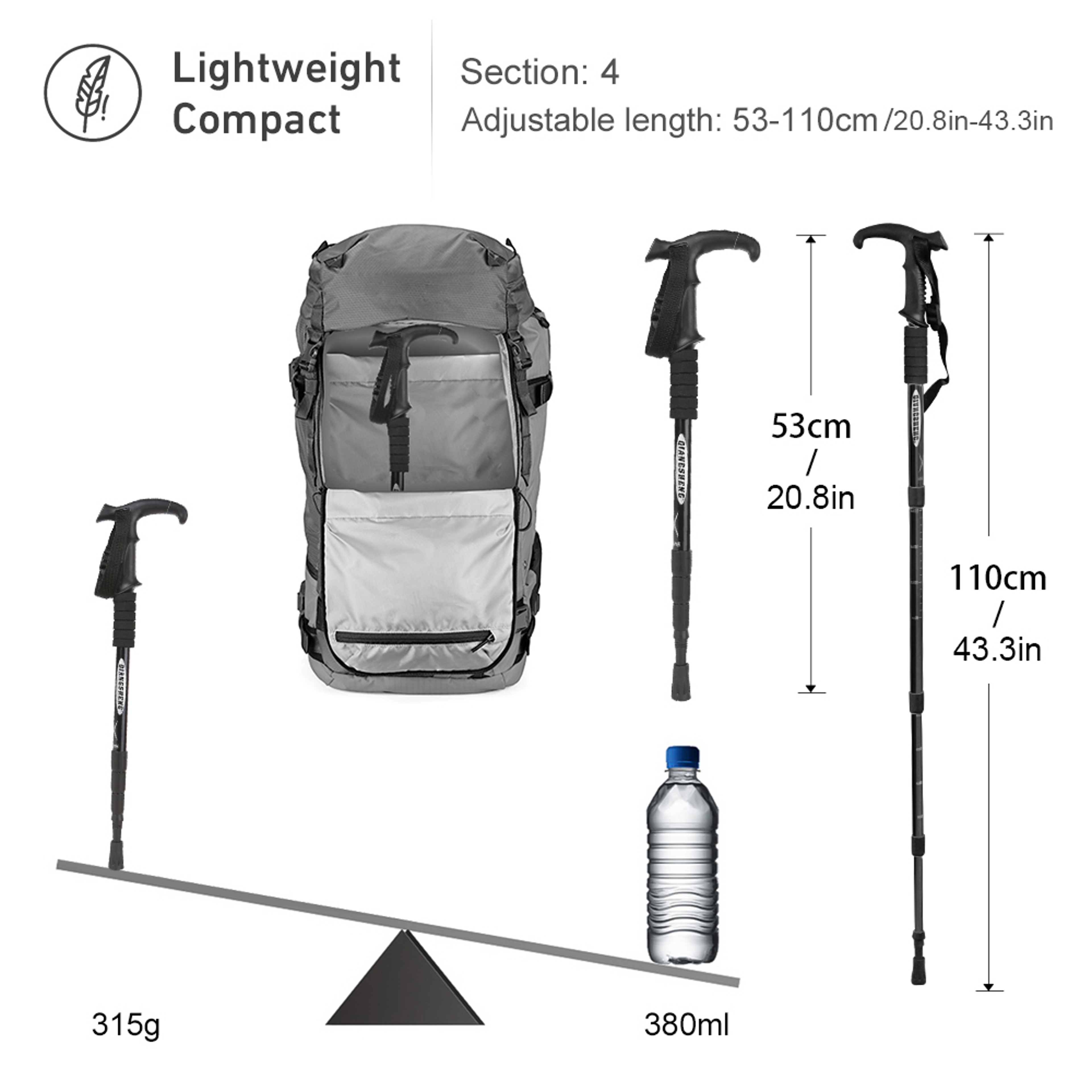 Lightweight Camping Climbing Trekking Stick, Outdoor Folding Trekkings Pole, 4 Section Portable Walking Hiking Stick – view 2