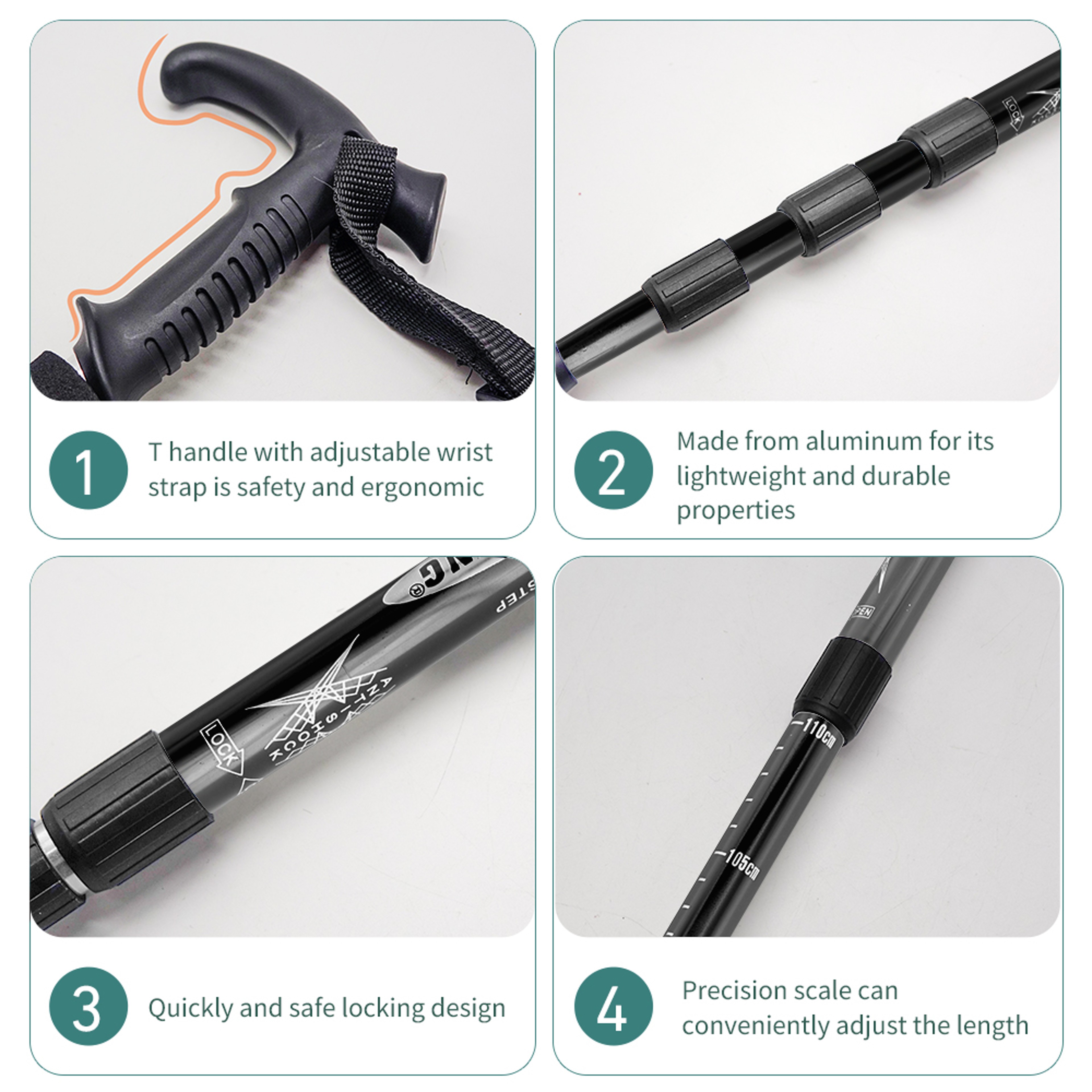 Lightweight Camping Climbing Trekking Stick, Outdoor Folding Trekkings Pole, 4 Section Portable Walking Hiking Stick – view 4