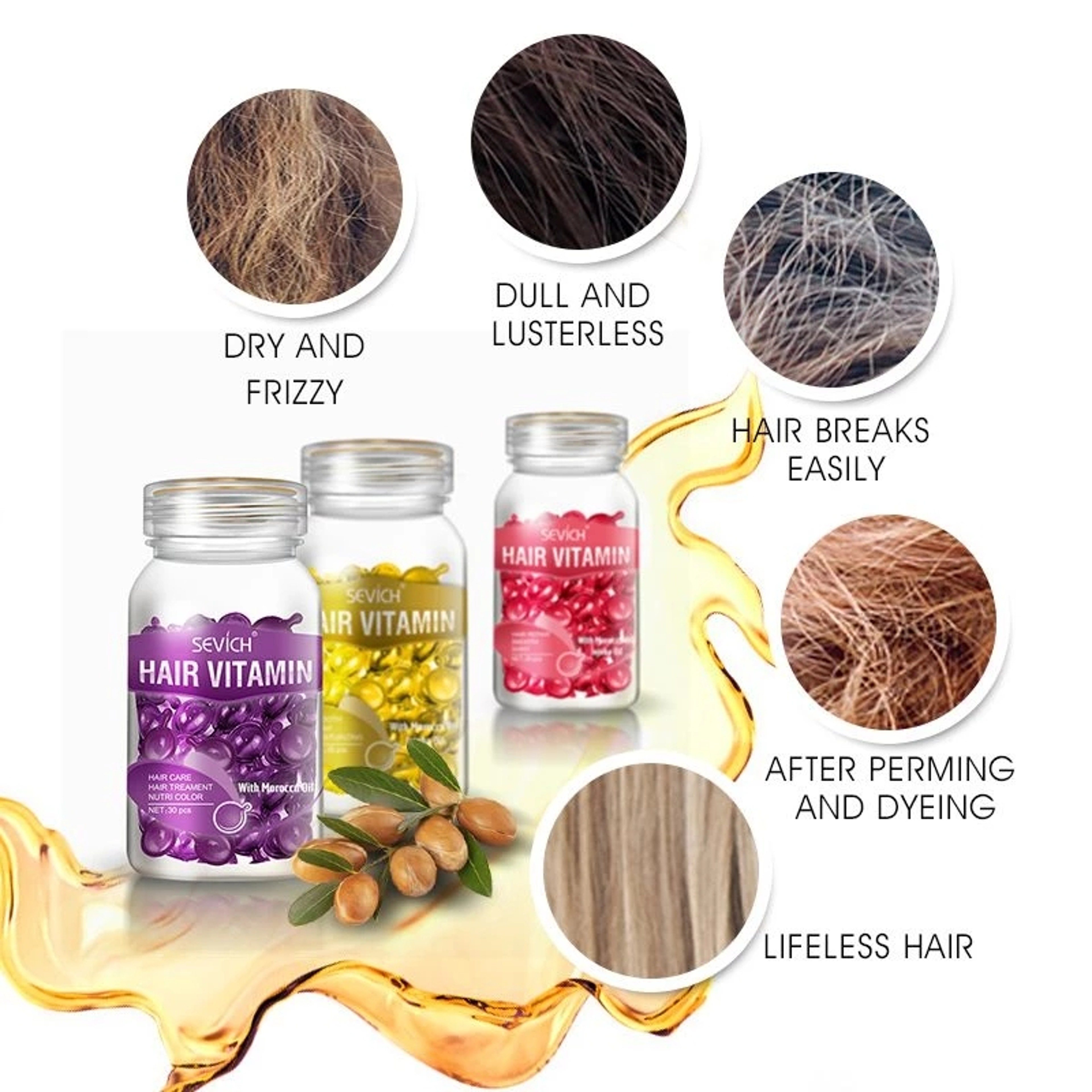 Sevich Mix Hair Vitamin Capsule, Hair Treatment Oil for Damaged Hair, Smooth Hair Care Serum with Keratin Complex – view 2