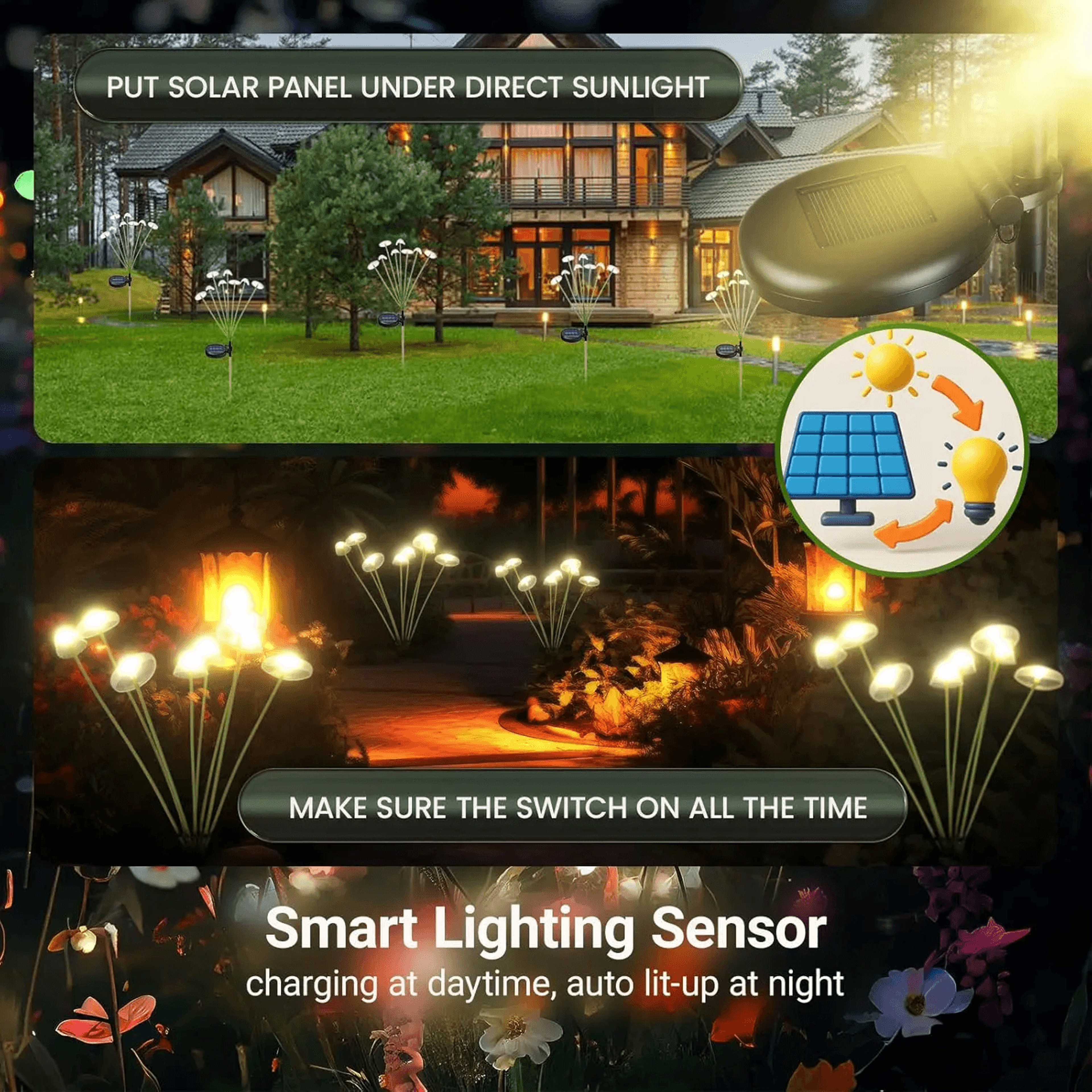 Dual Mode Solar Mushroom Lights Waterproof Outdoor Solar Lights For Garden Pathway Patio Decor With 3