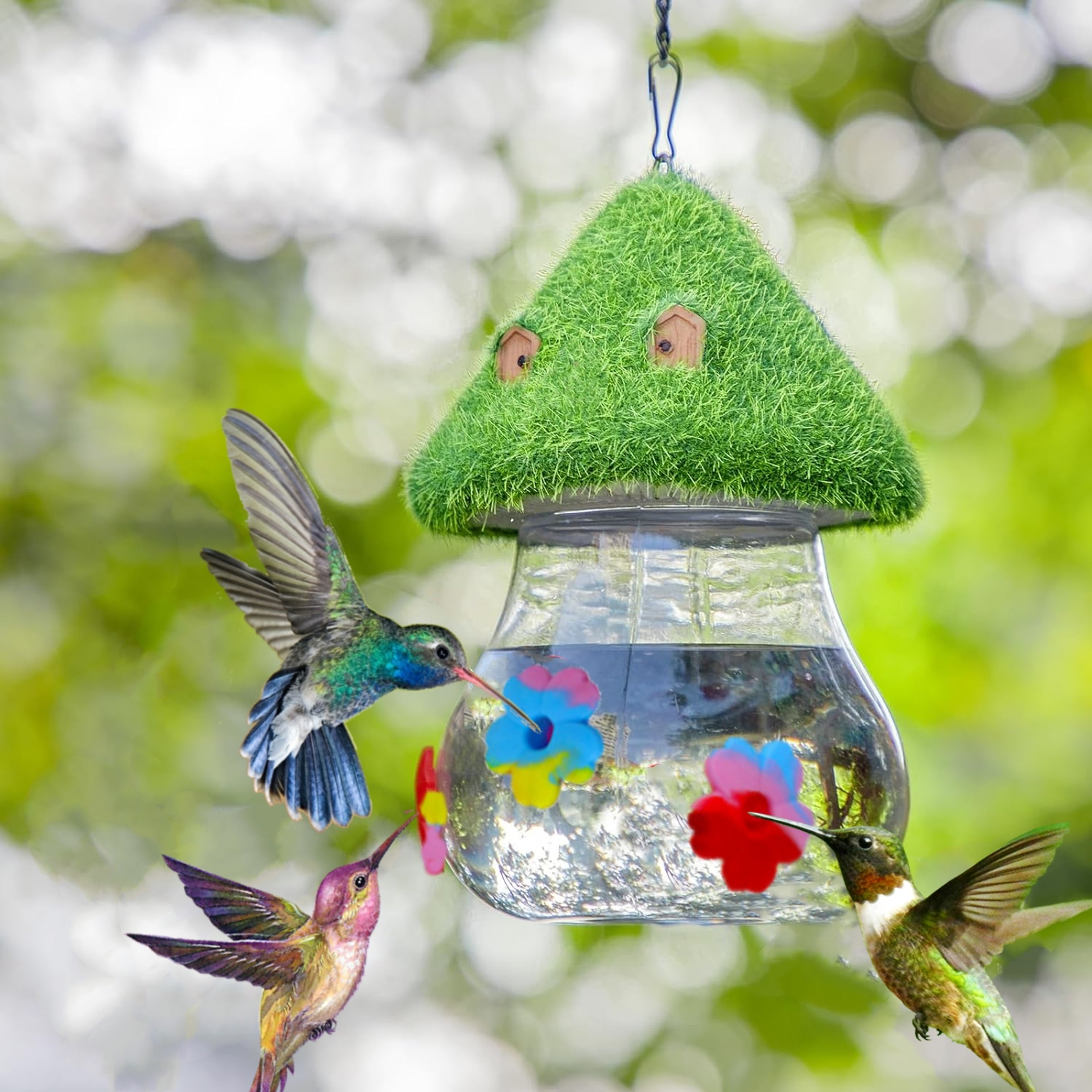 Hanging Hummingbird Feeders With Mushrooms Wind Chimes Outdoor Bird Feeding Station For Garden Back 0