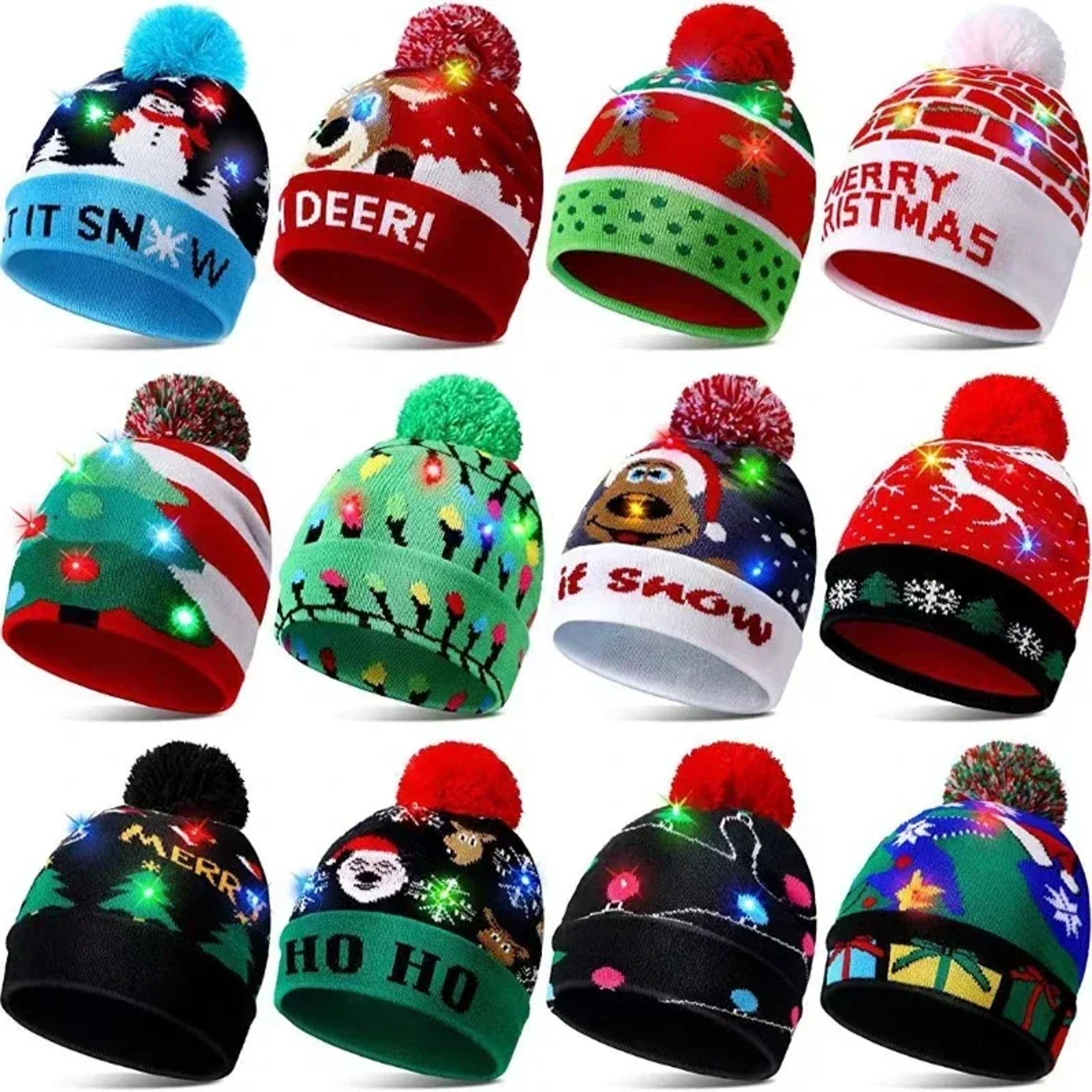 Snowman Knitted Christmas Hat with Colorful LED Lights, Warm Winter Cap for Adults & Kids, Xmas Party Decor and Novelty – view 2
