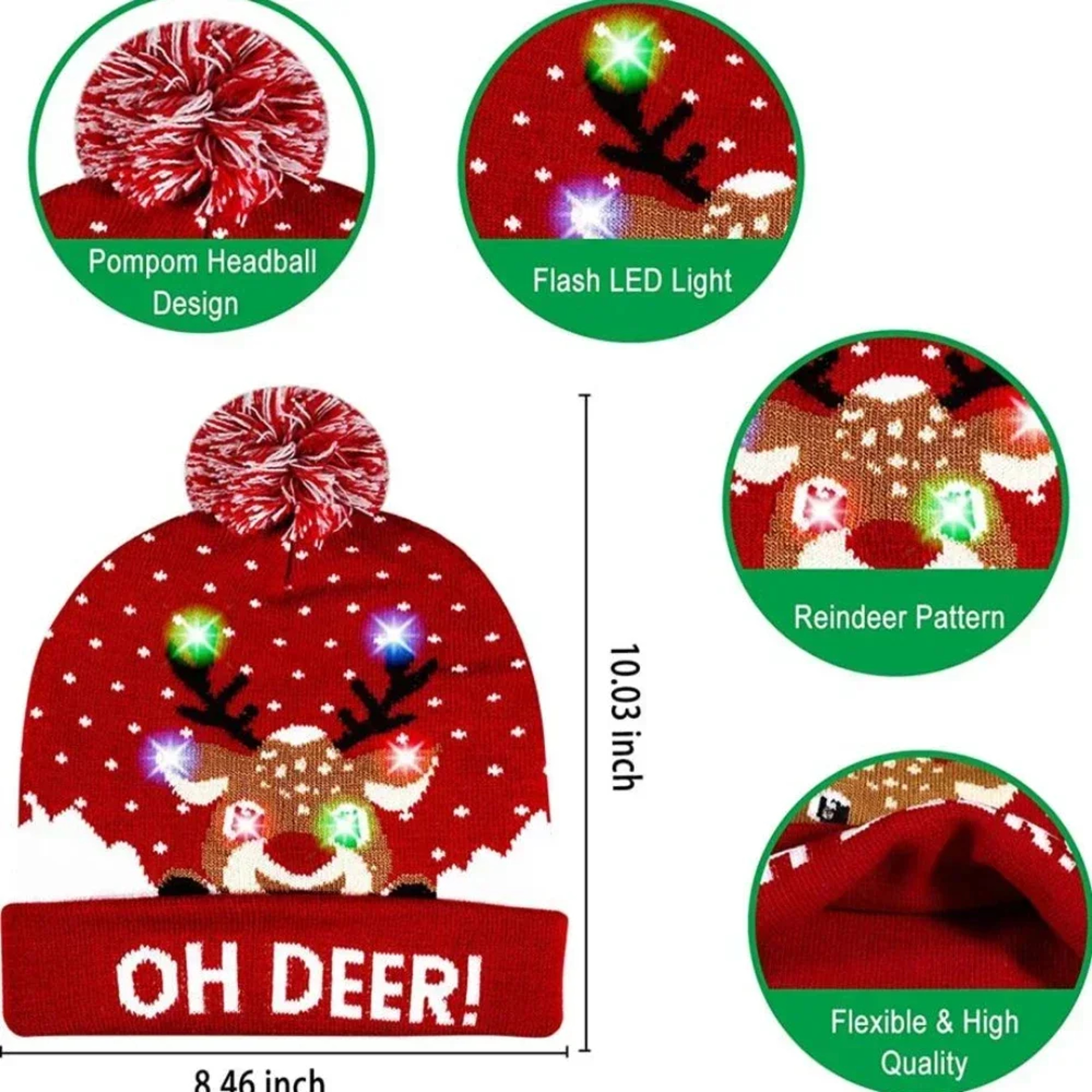 Snowman Knitted Christmas Hat with Colorful LED Lights, Warm Winter Cap for Adults & Kids, Xmas Party Decor and Novelty – view 6