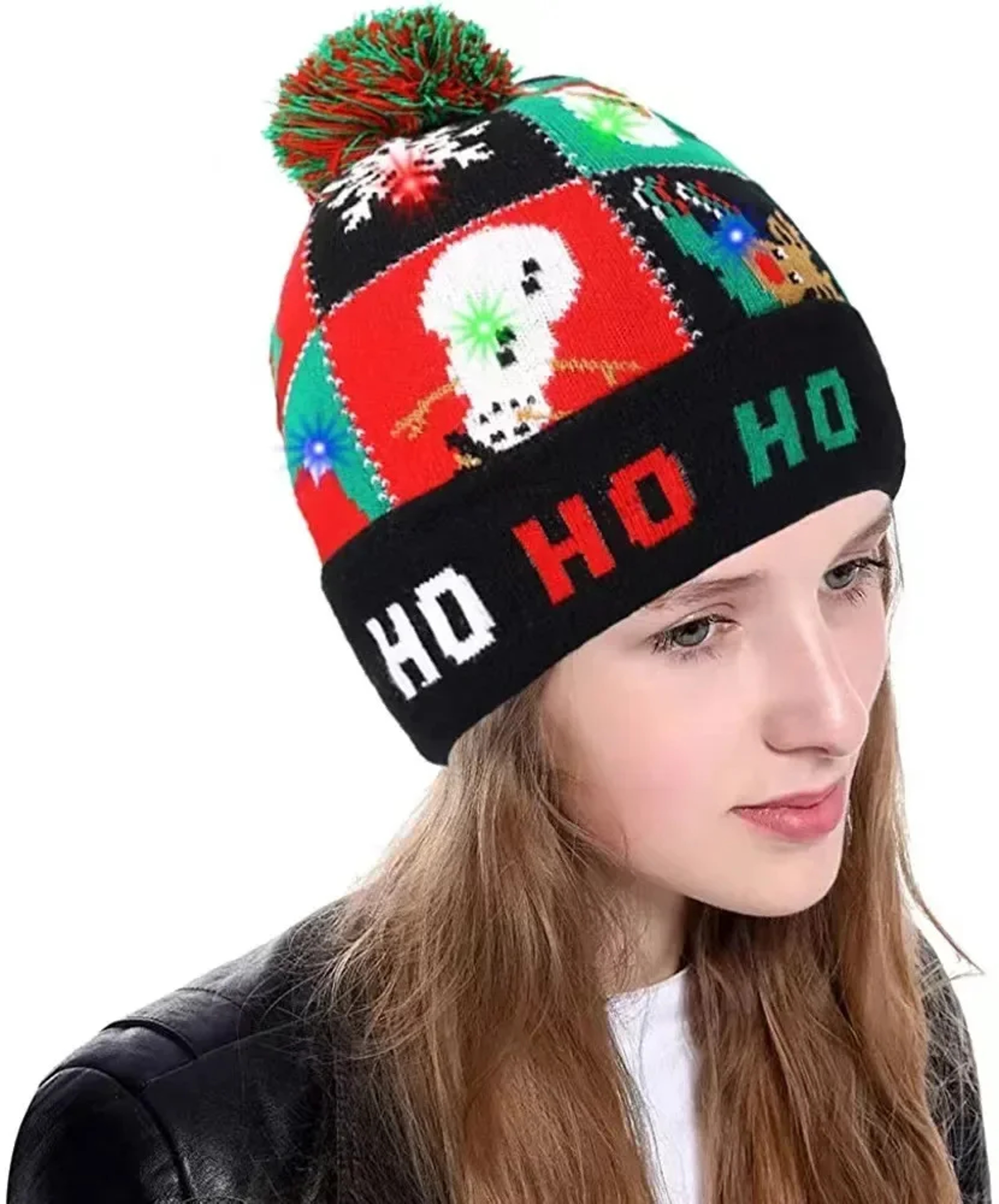 Snowman Knitted Christmas Hat with Colorful LED Lights, Warm Winter Cap for Adults & Kids, Xmas Party Decor and Novelty – view 15