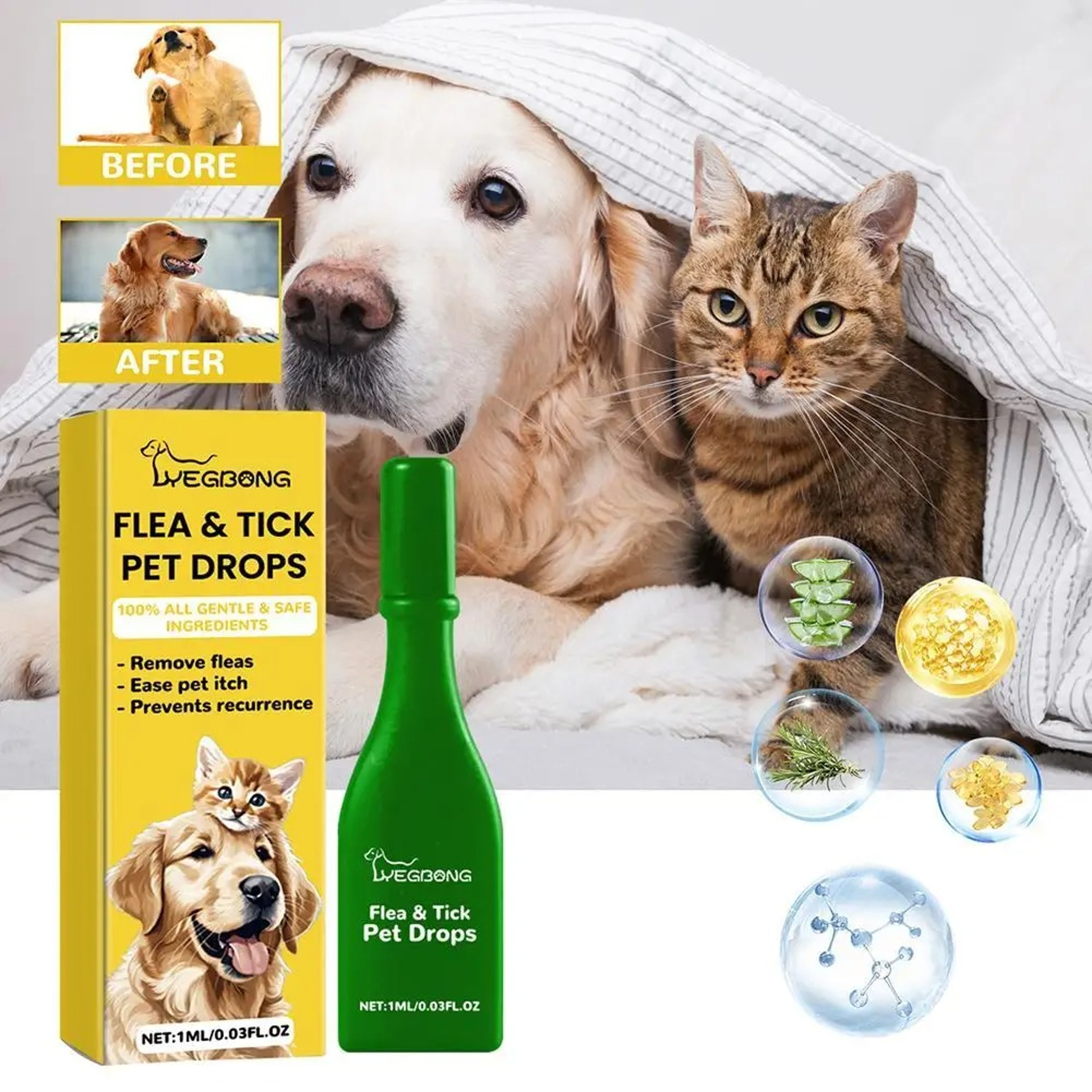 Natural AntiFlea  Tick Drops For Dogs And Cats  Relieve Itching  Remove Lice 0