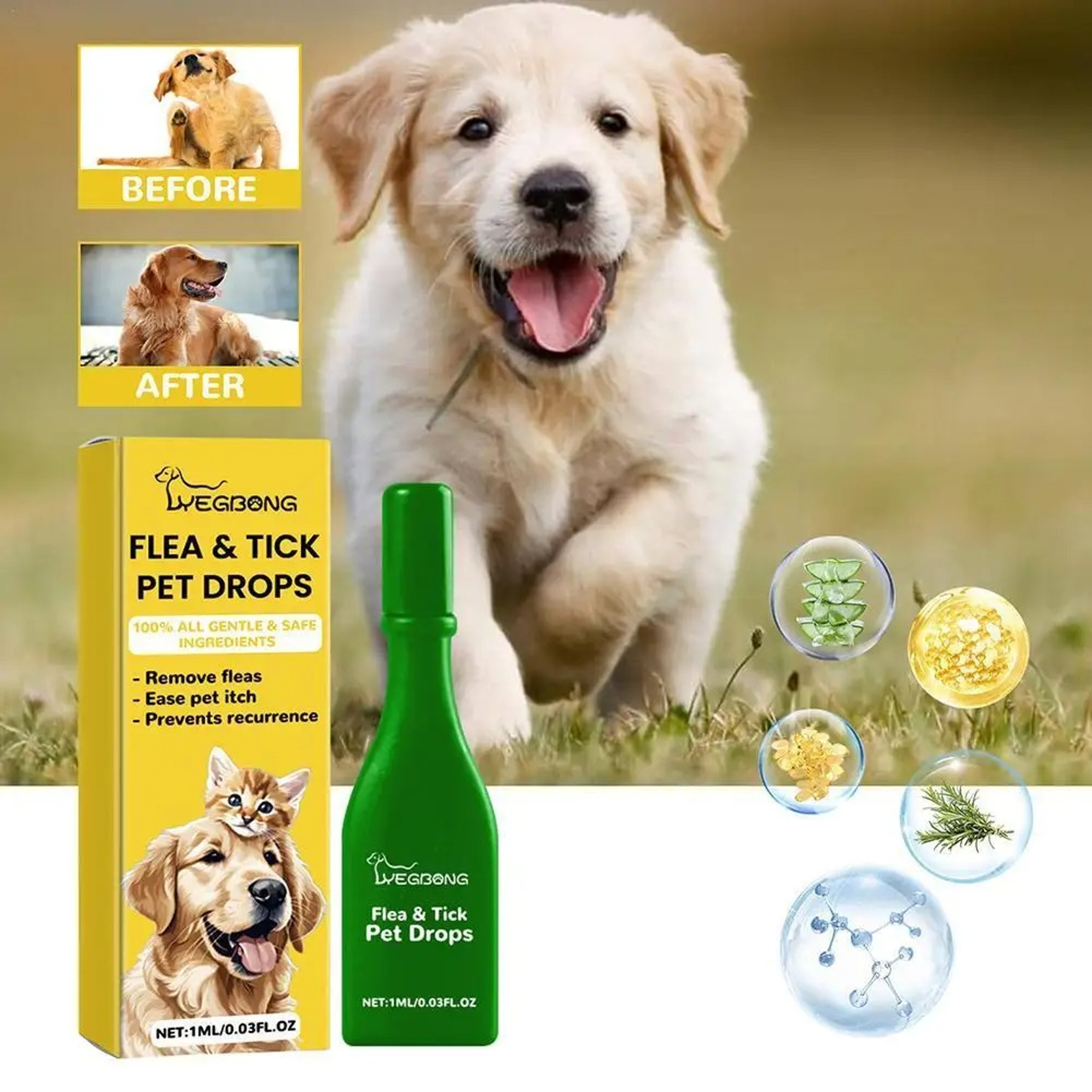 Natural AntiFlea  Tick Drops For Dogs And Cats  Relieve Itching  Remove Lice 1