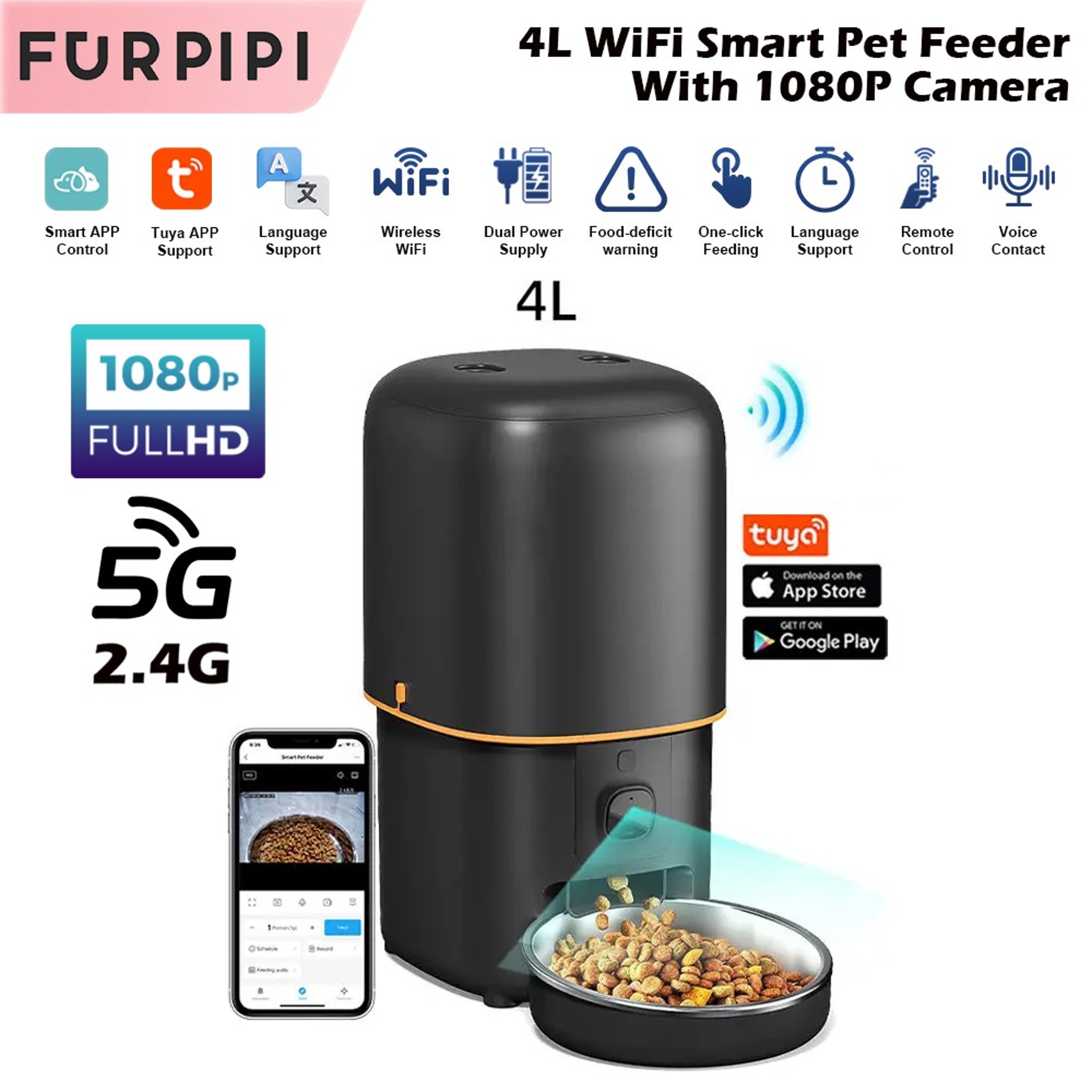 WiFi Automatic Cat Feeder With Camera Smart Pet Food Kibble Dispenser Auto Feeder For Cat  Dog 1
