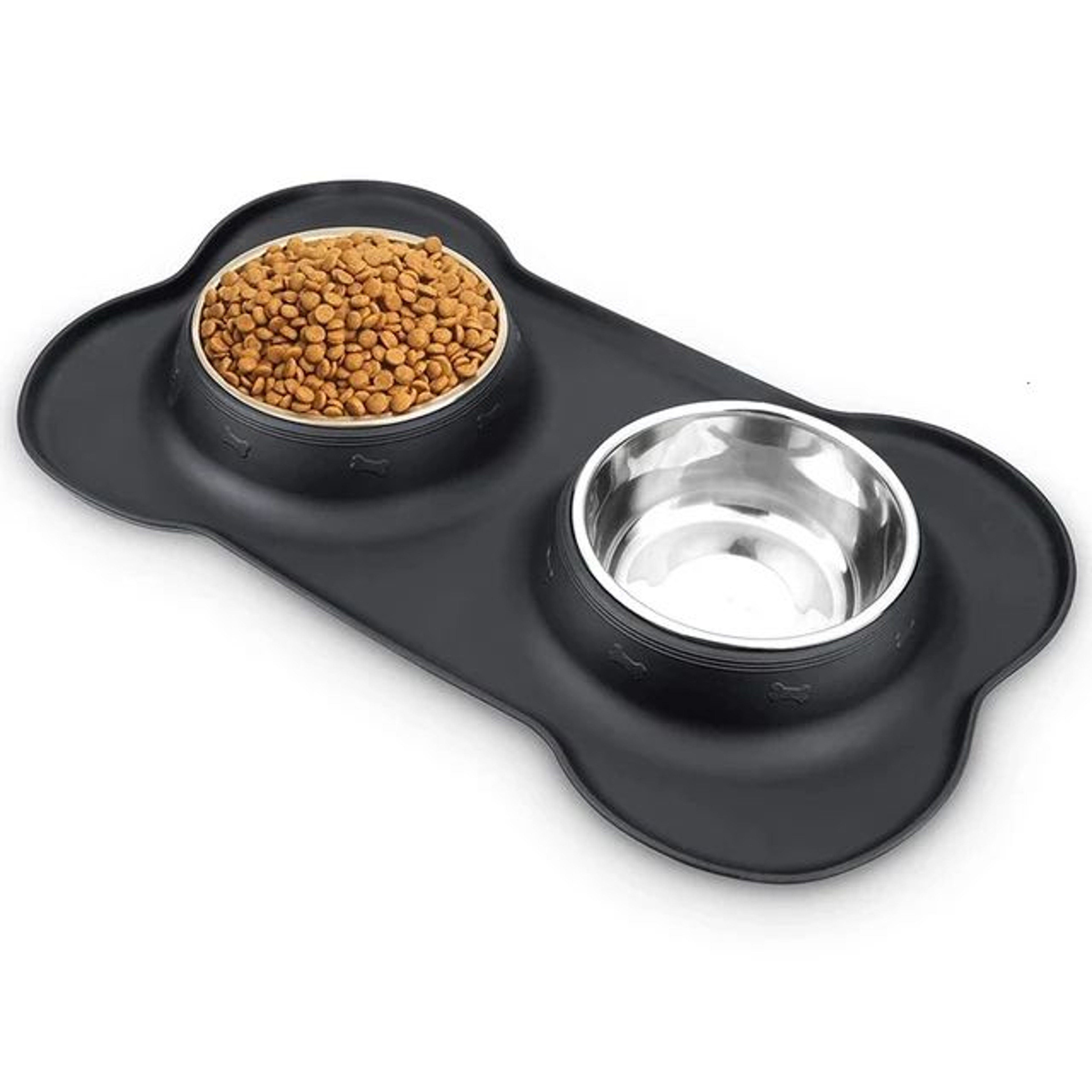 NonSlip Silicone Mat Double Dog Bowl Durable Stainless Steel Feeding  Drinking Bowls For Pets 0