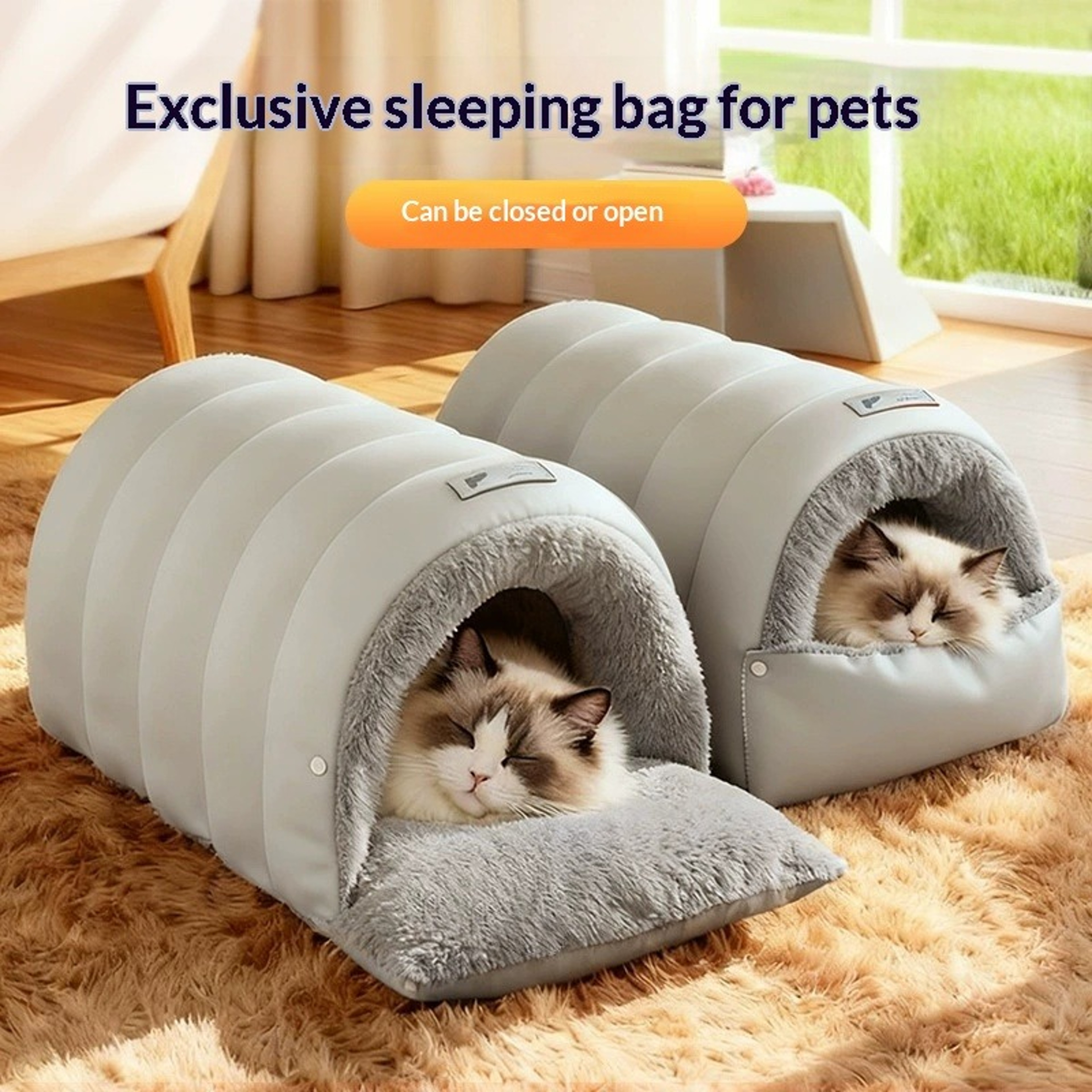 Winter Warm Semi-Enclosed Cat Bed, Washable Cat Cave House with Waterproof Non-Slip Base – view 1