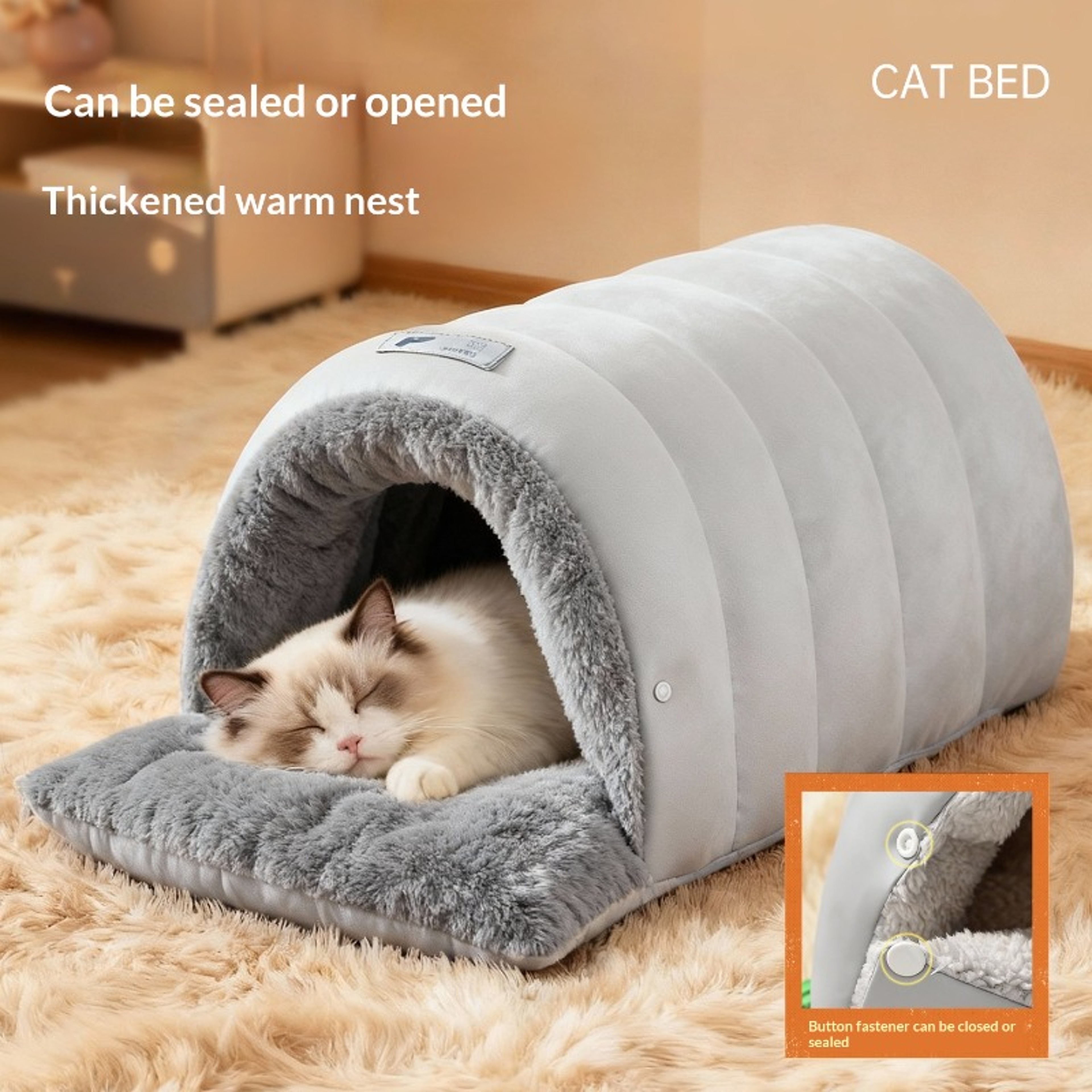 Winter Warm Semi-Enclosed Cat Bed, Washable Cat Cave House with Waterproof Non-Slip Base – view 4