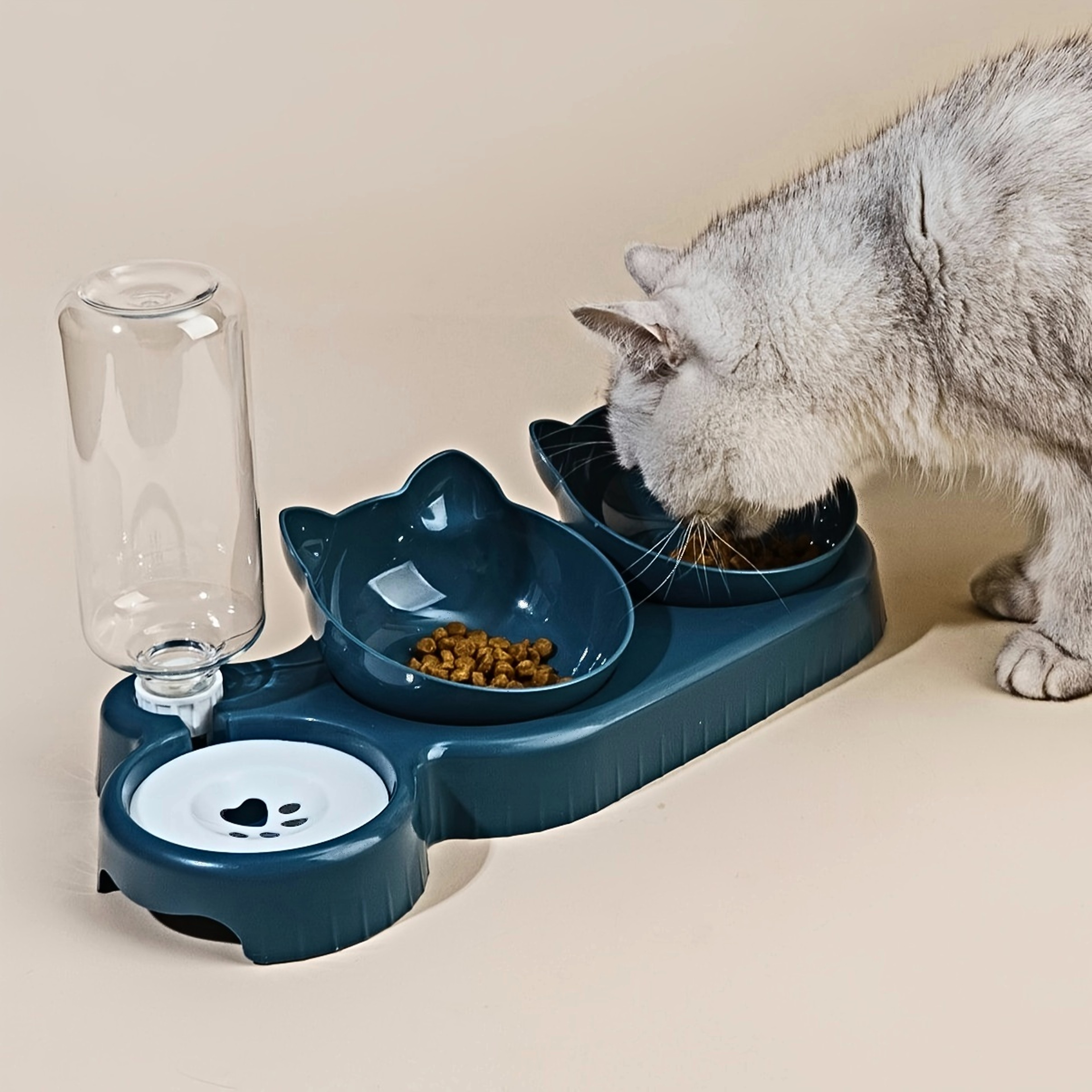 Ear Design Tilted Cat Water And Food Bowl Set With Gravity Water Bottle Pet Bowls With Water Feeder 1