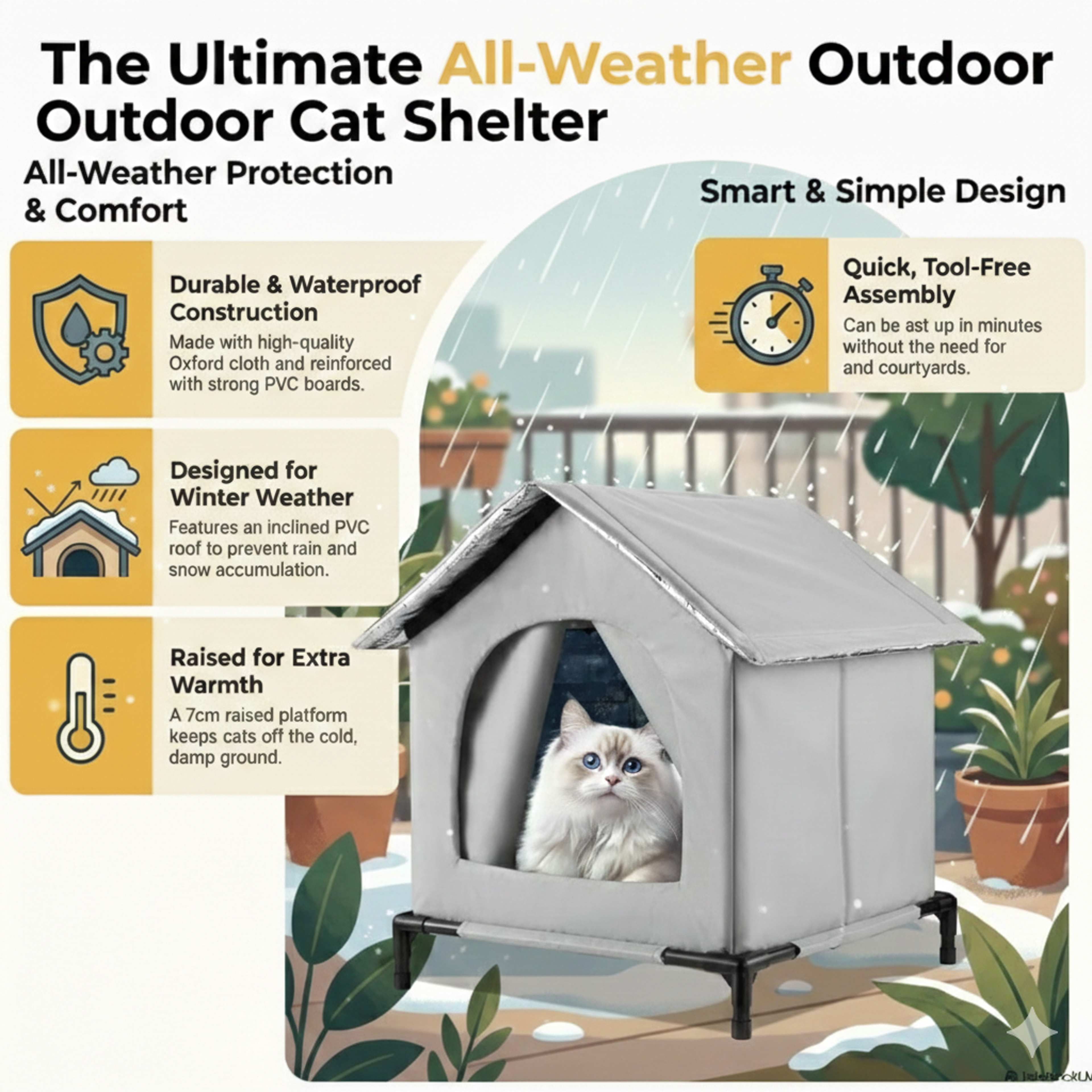 Waterproof Outdoor Cat House, Feral Cat Shelter with Cold Resistance – view 15