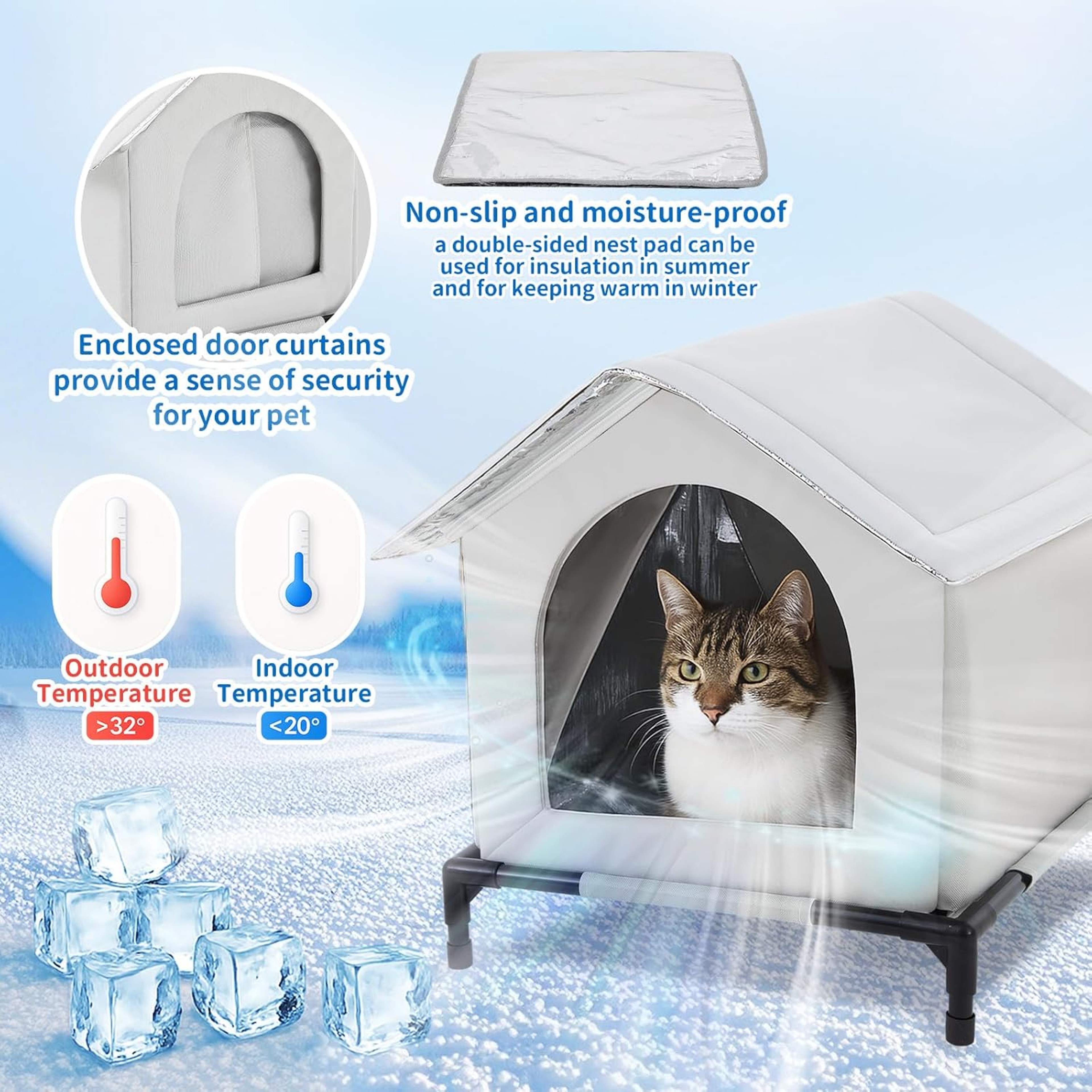 Waterproof Outdoor Cat House, Feral Cat Shelter with Cold Resistance – view 23