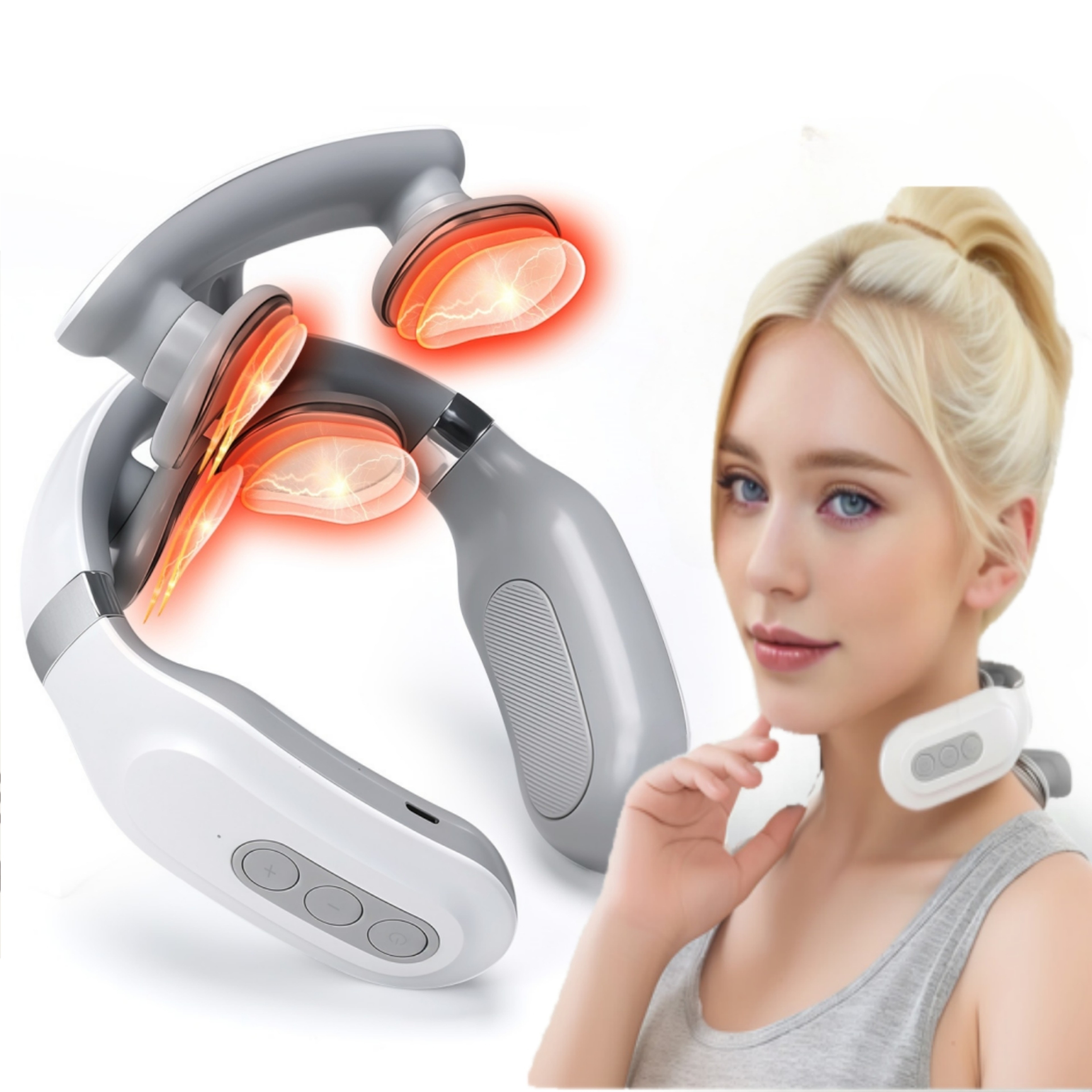 Portable Cordless Neck Shoulder Massager, Pads 6 Modes USB Charging Smart Gift for Men Women – view 1