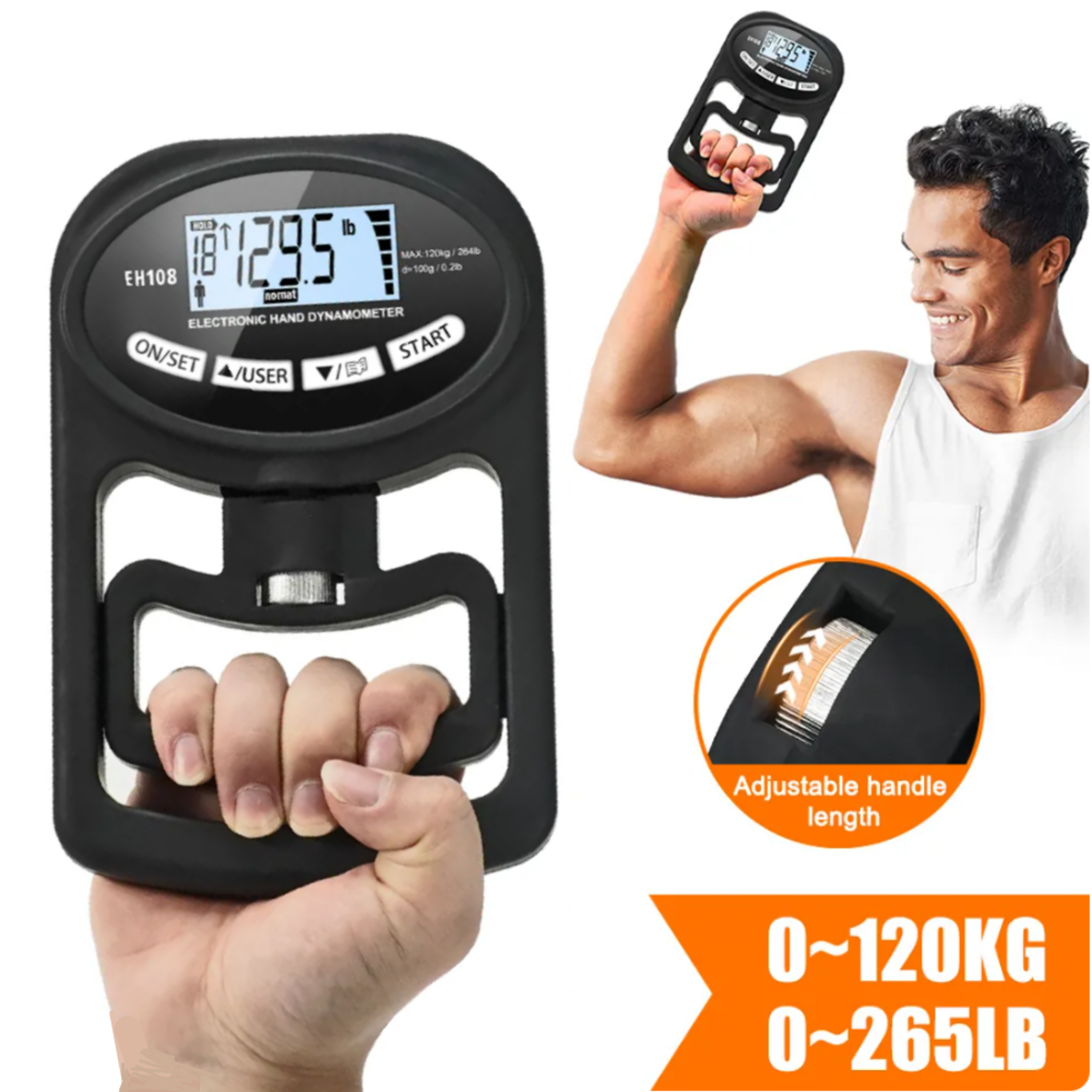 Digital Hand Grip Strength Tester 120Kg  265Lbs USB Dynamometer Meter With LCD Screen For Sport Pow 0