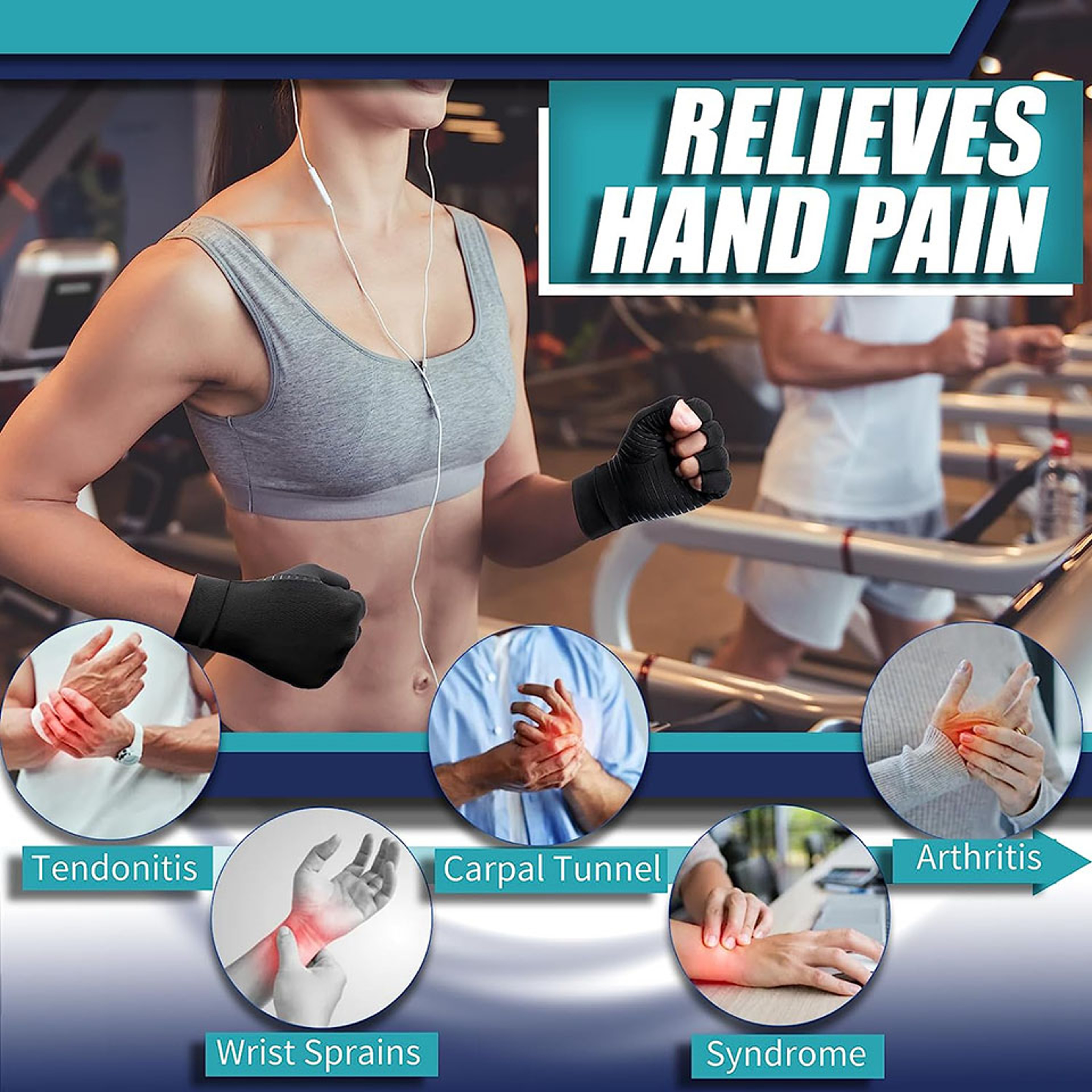 Fitness Compression Wristband Gloves For Arthritis Copper Wrist Support Rehabilitation Gloves Women 2