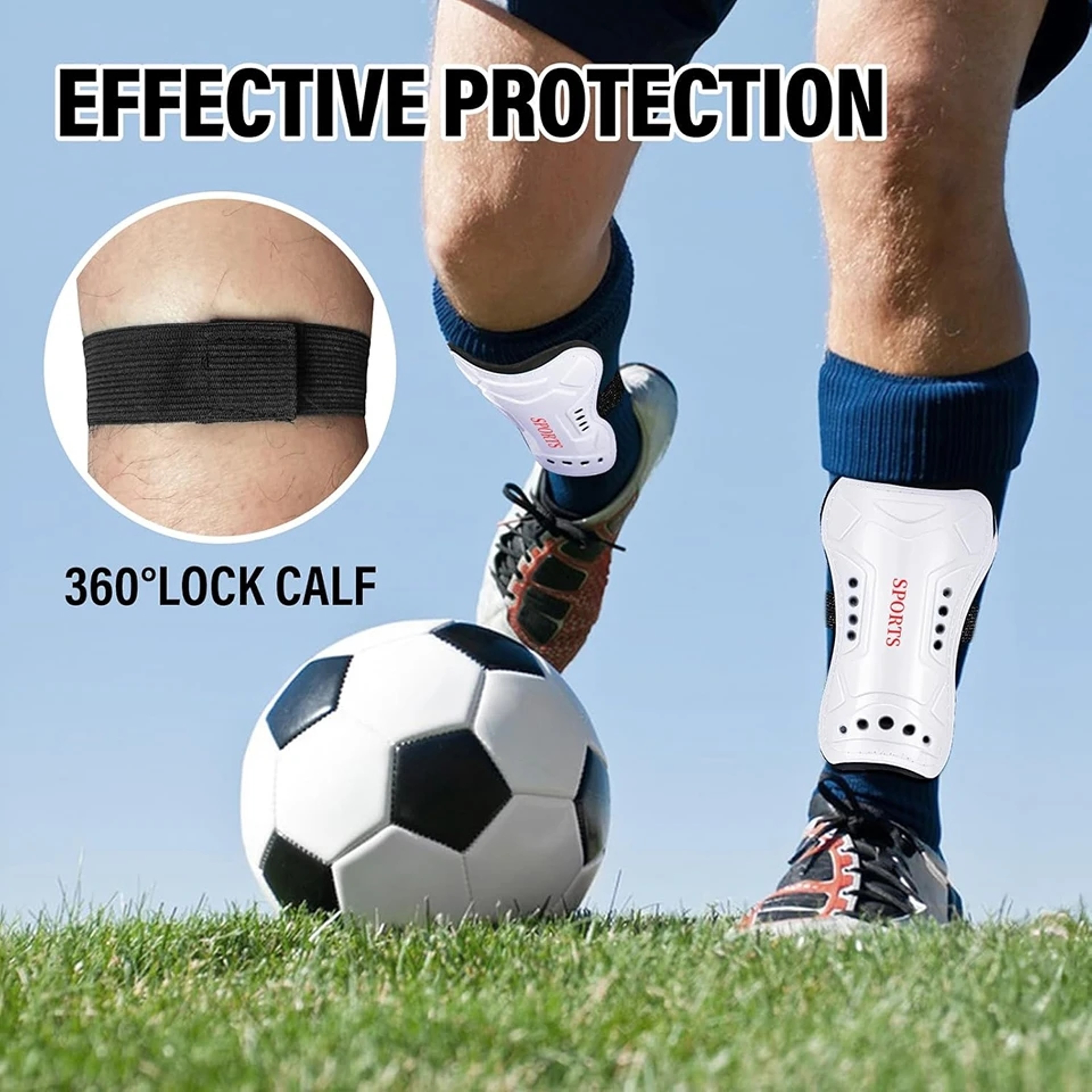 Children Football Calf Protection, Youth Adults Soccer Shin Guards, Leg Pads with Shin Support Straps – view 3