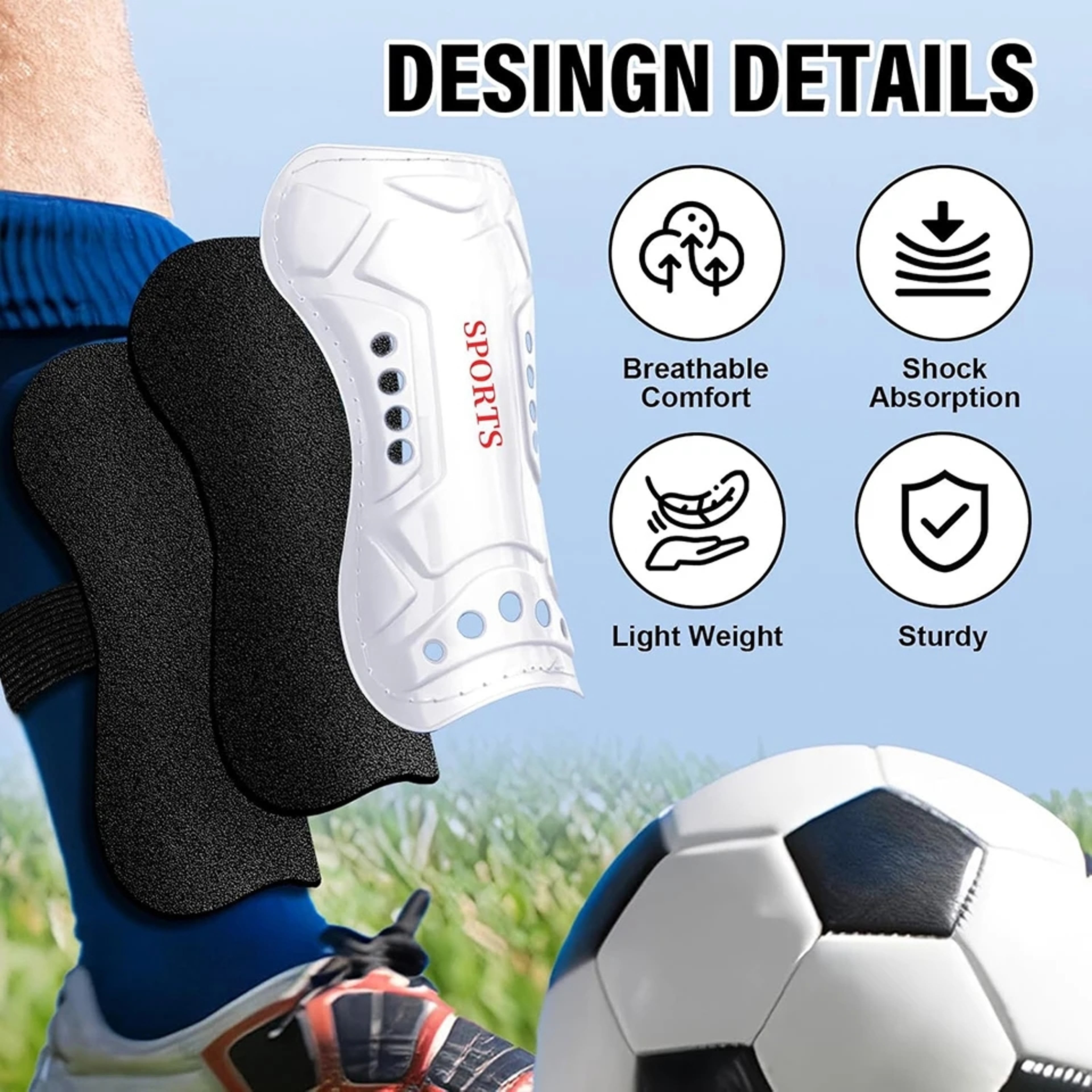 Children Football Calf Protection, Youth Adults Soccer Shin Guards, Leg Pads with Shin Support Straps – view 4