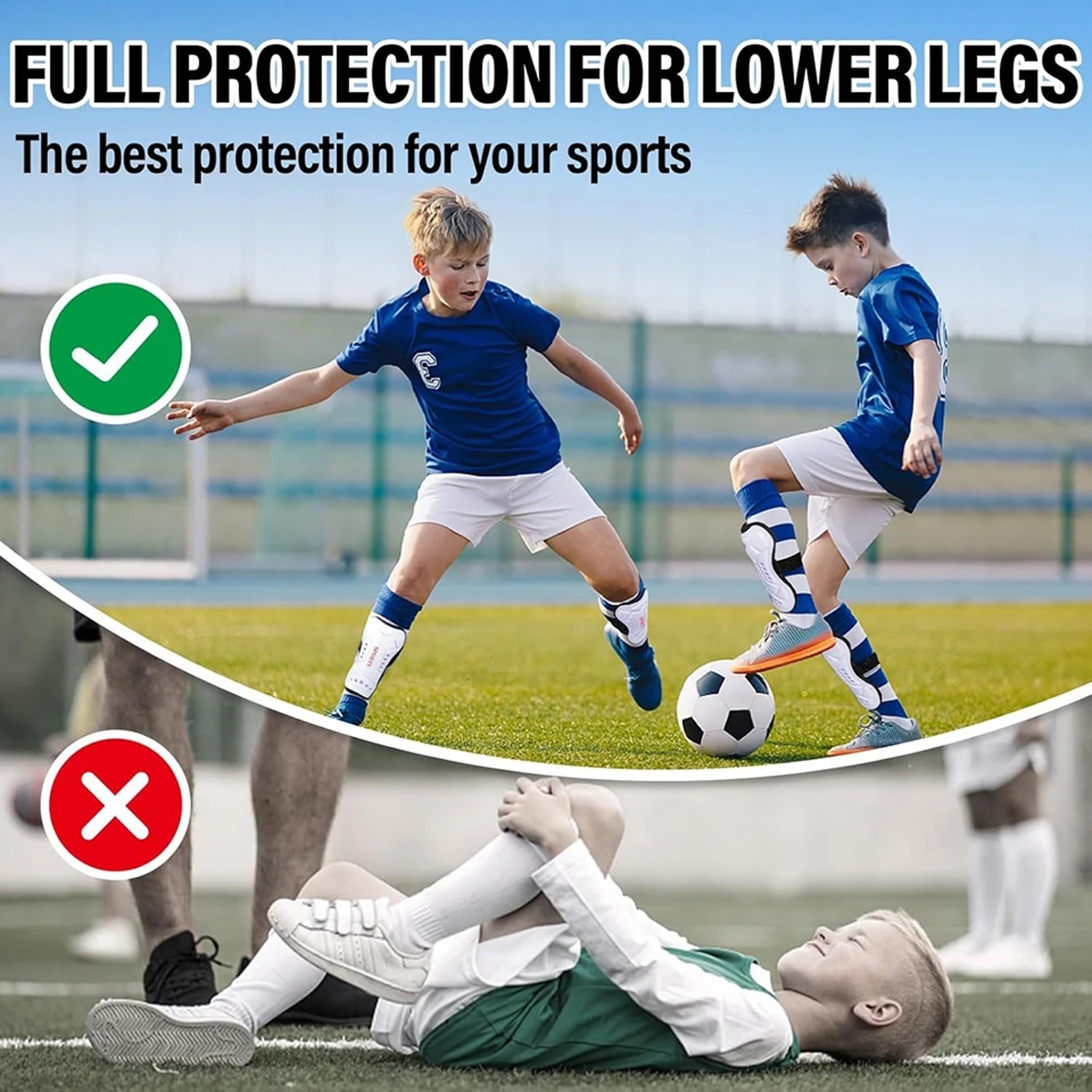 Children Football Calf Protection, Youth Adults Soccer Shin Guards, Leg Pads with Shin Support Straps – view 6