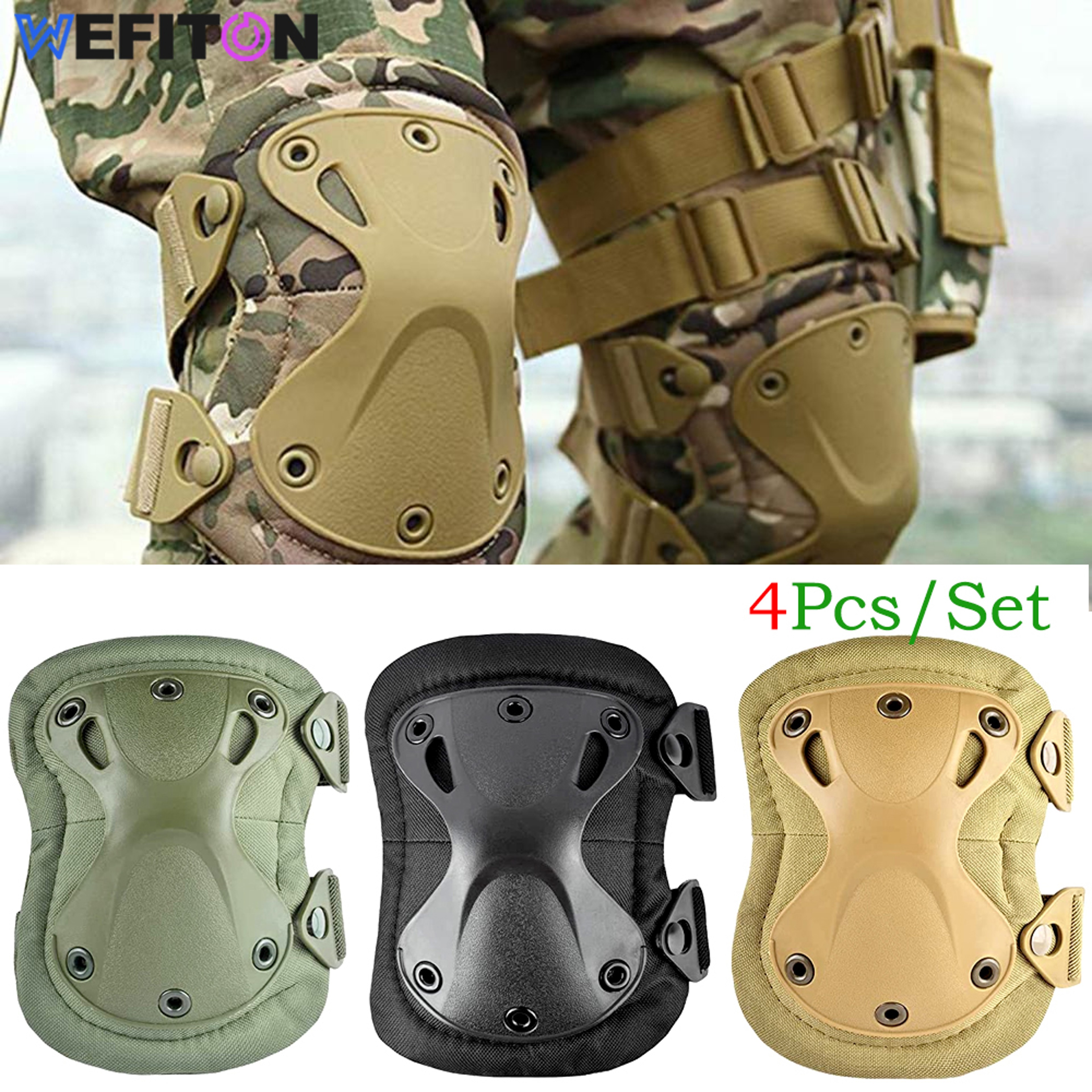 Lightweight Knee & Elbow Pads Set, Military Grade Combat Protection for Airsoft Skateboarding with Adjustable Strap – view 1