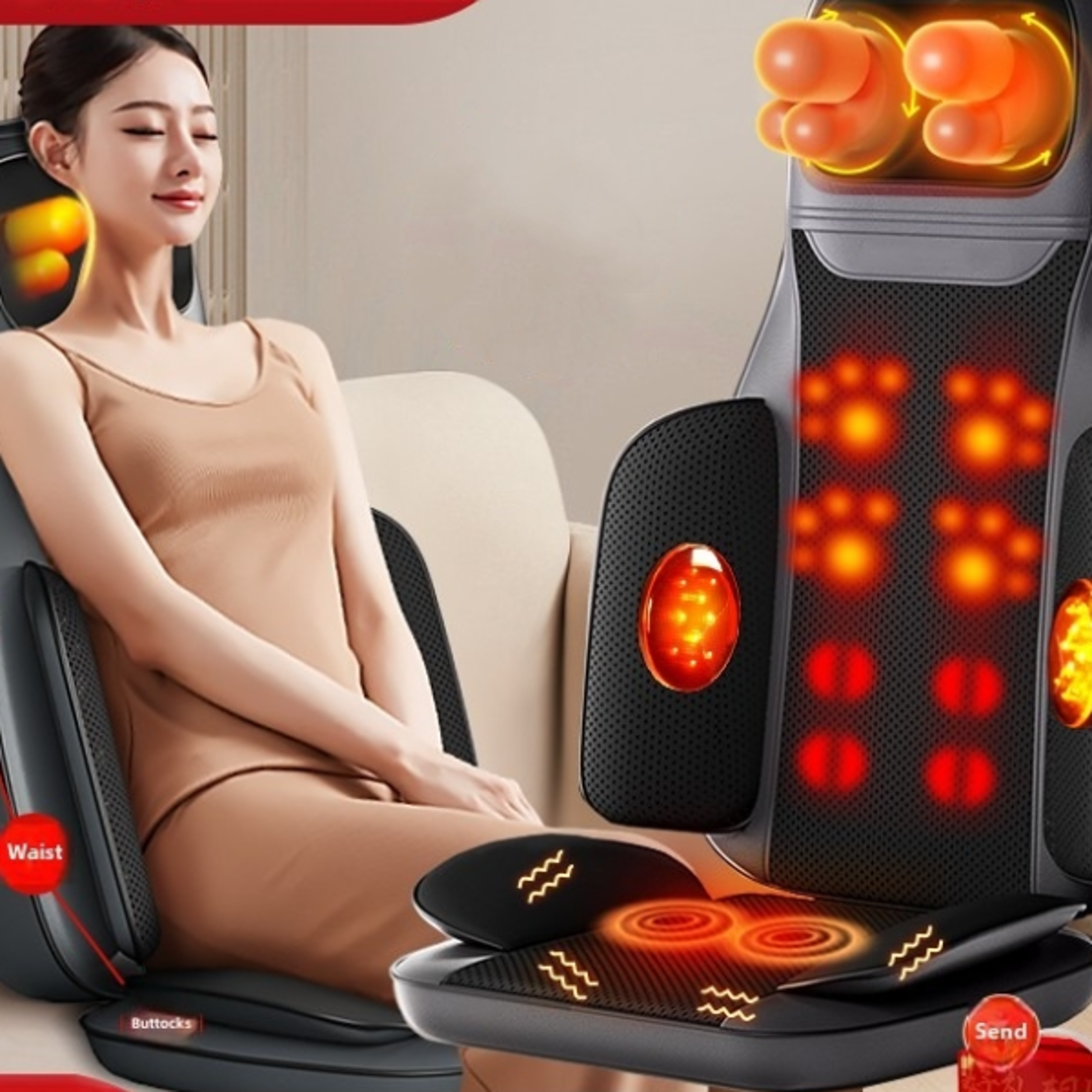 Back Massager Chair Pad with Heat Vibration Full Body Massage Seat Cushion Kneading Warmer Christ
