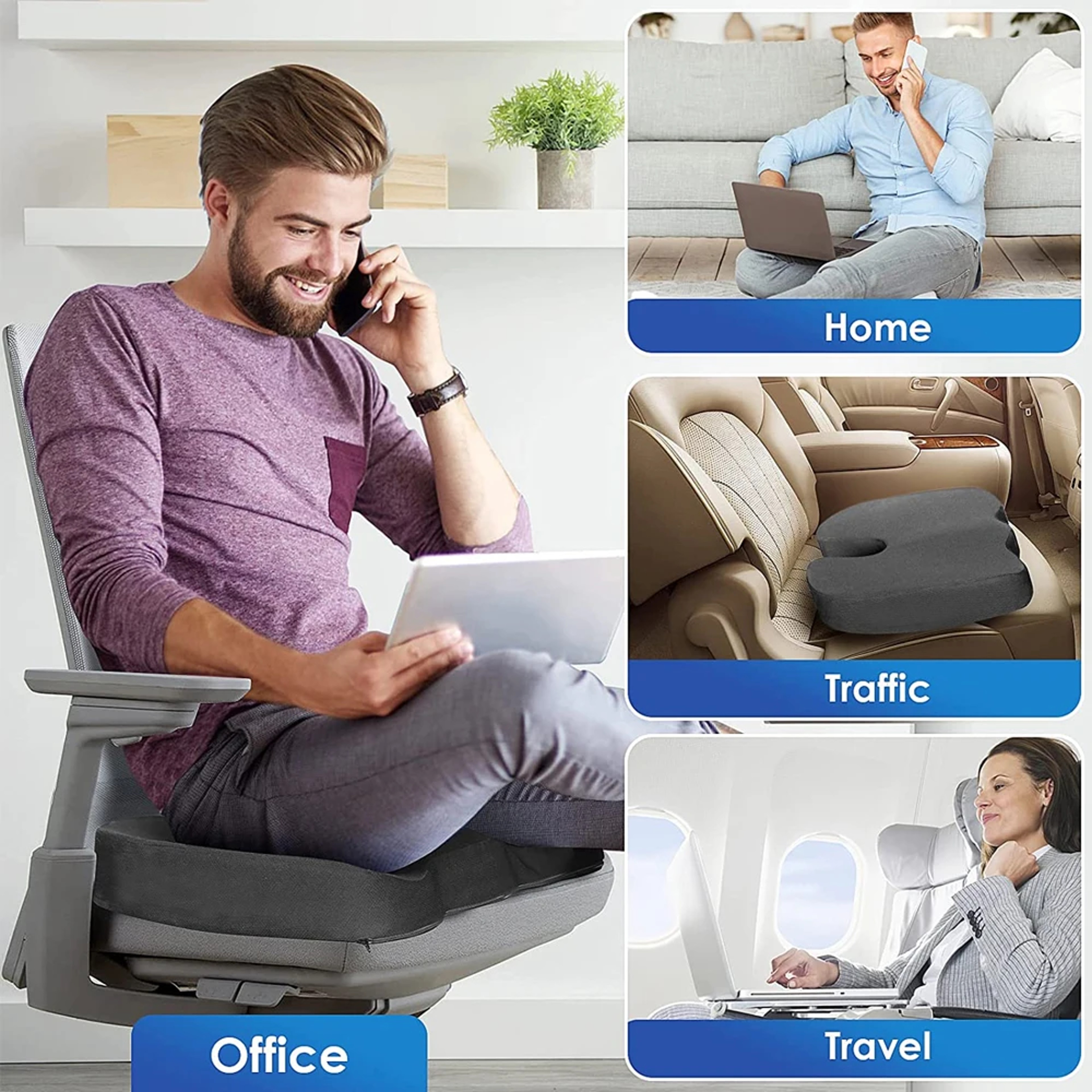 Coccyx Orthopedic Memory Foam U Seat, Office Chair Cushion, Massage Cushion Pad for Car & Chair – view 6