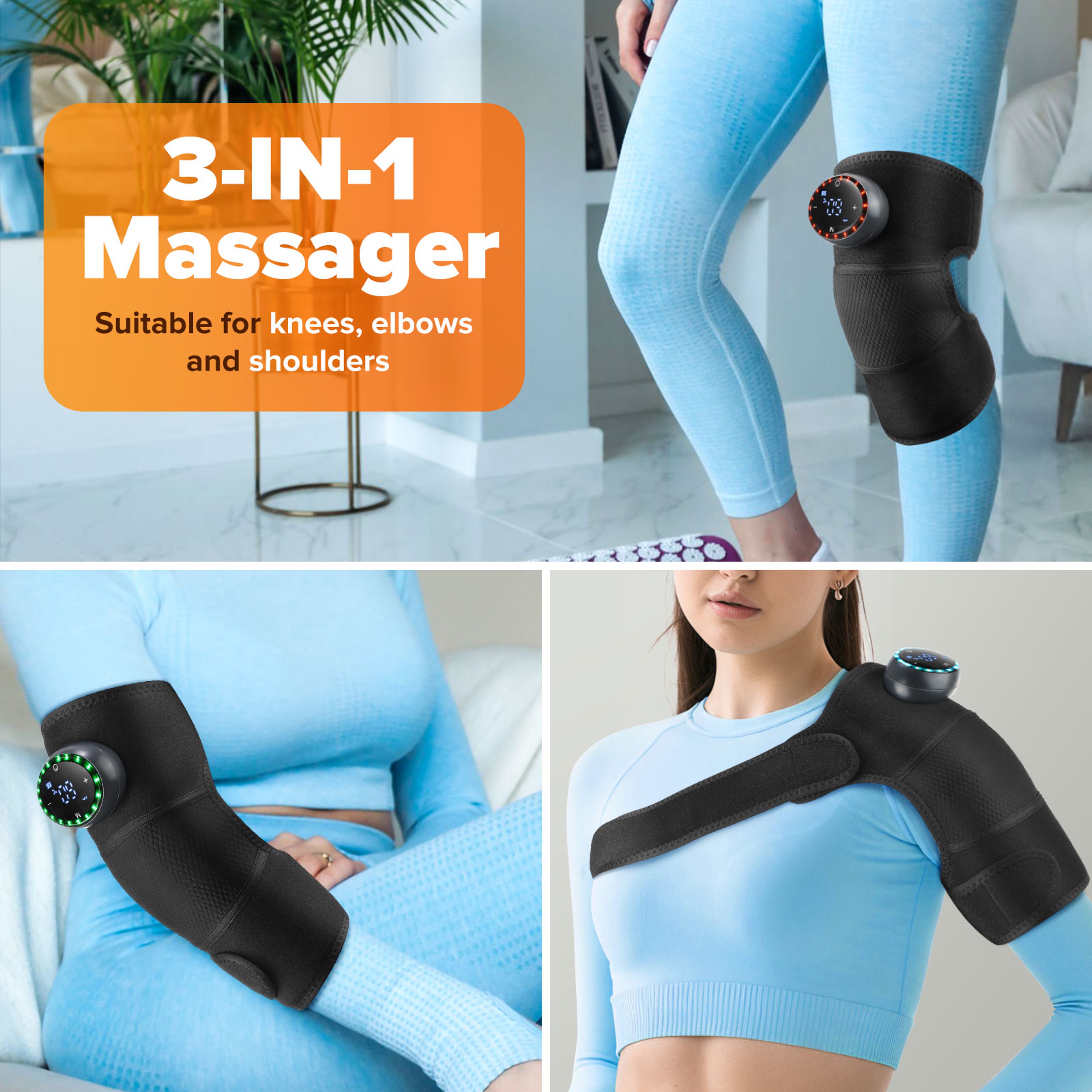 Adjustable Protective Strap Knee Brace, 3 in 1 Cordless Heating Knee Shoulder Elbow Massager Pad – view 5