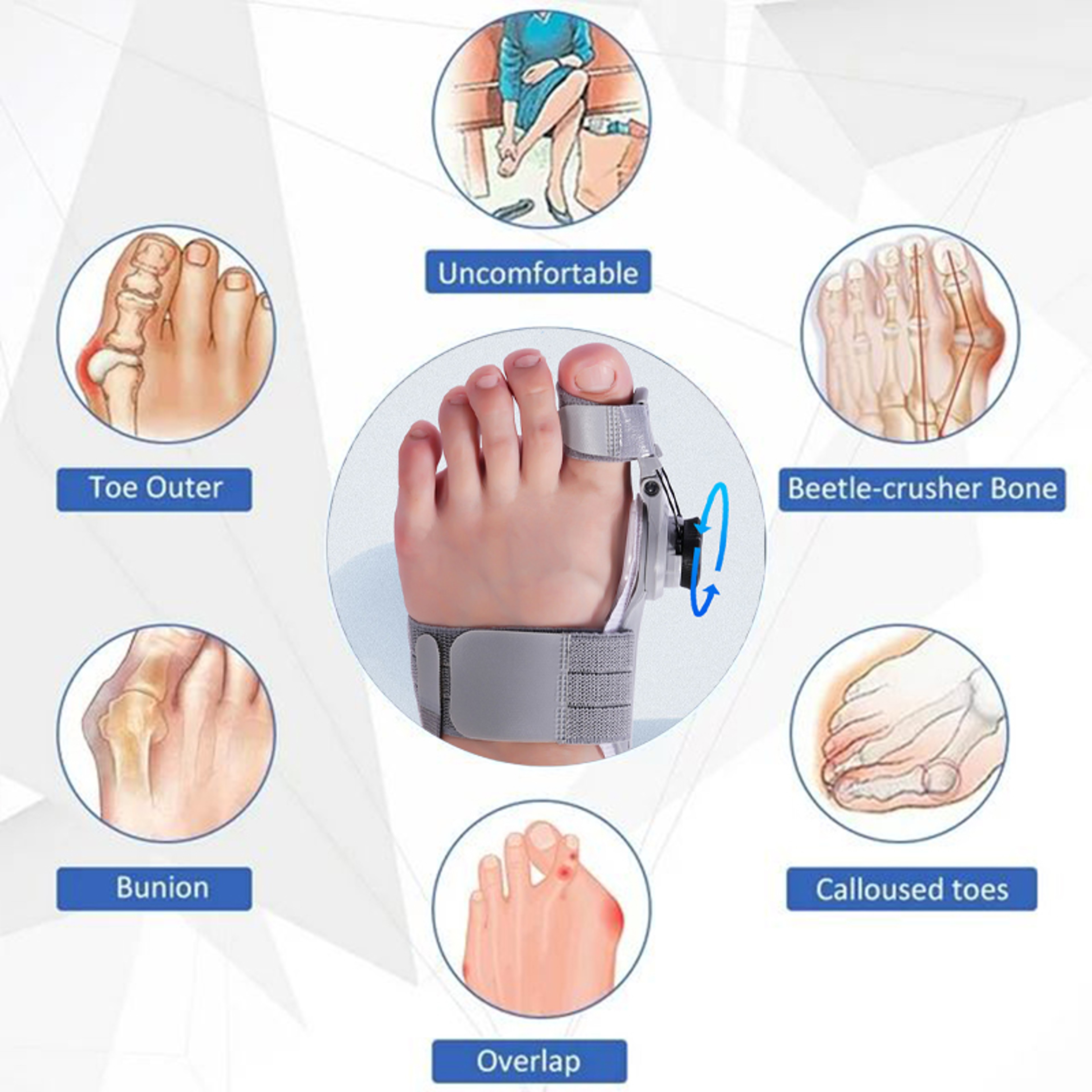 Unisex Bunion Corrector, Foot Hallux Valgus Braces, Adjustable Toe Straightener, Rotatable Toe Separator, Pedicure – view 6