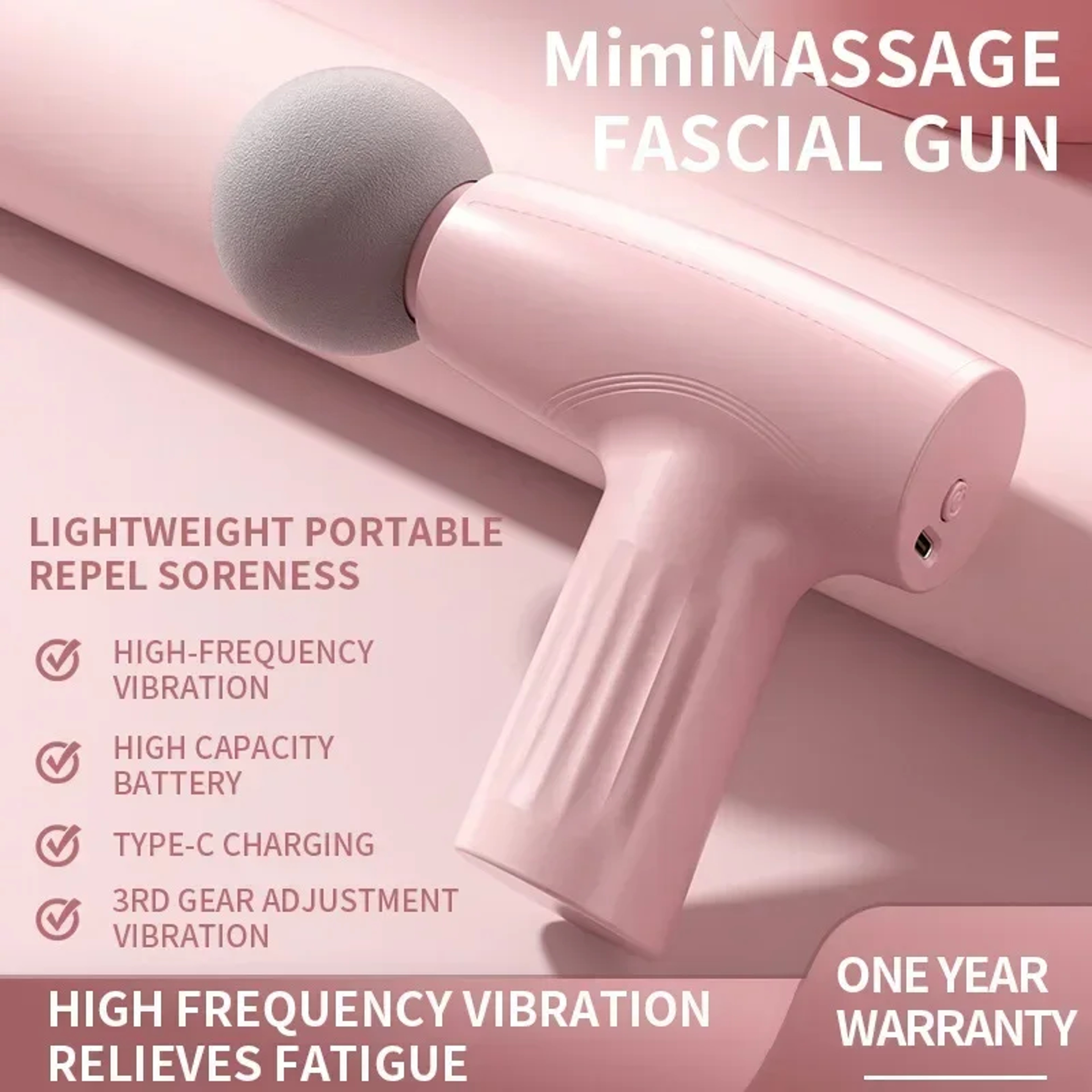 Deep Tissue Mini Pink Massage Gun for Muscle Pain, Handheld Fascia Therapy Gun – view 3