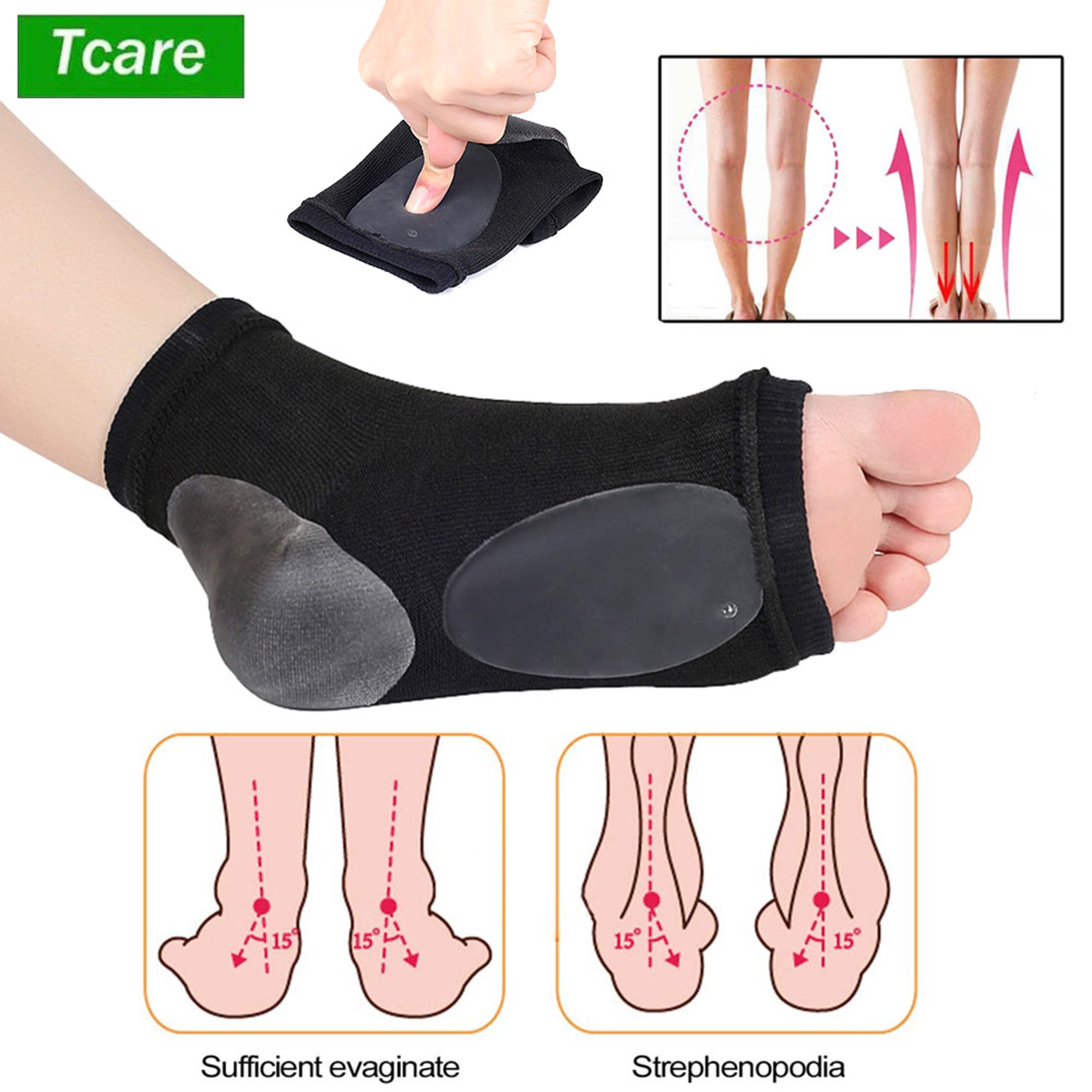 Cushioned Arch Support Sleeve 1Pair, Soft Elastic Gel Pad Fabric Arch Sock for Flat Foot Pain Relief Plantar Fasciitis – view 1