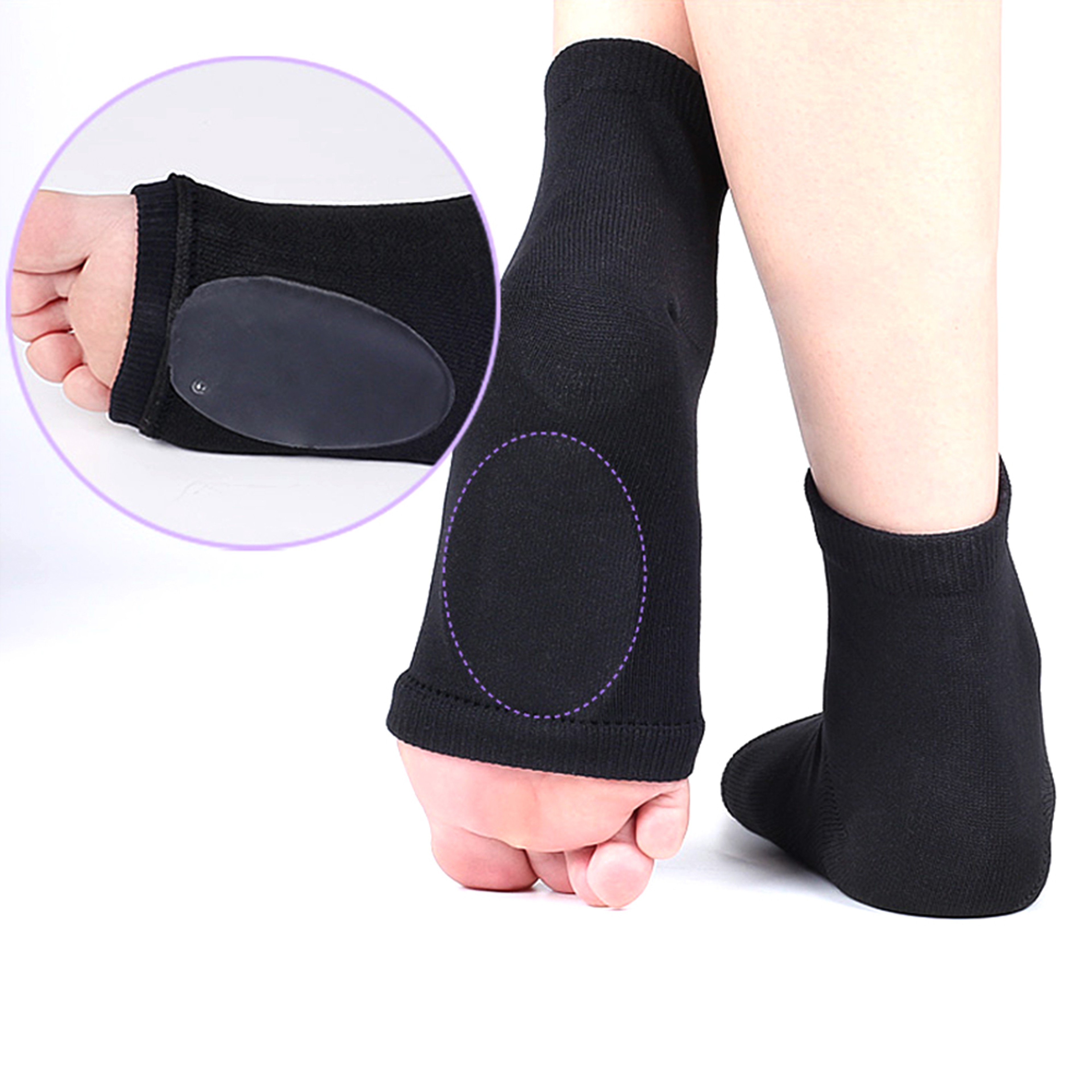 Cushioned Arch Support Sleeve 1Pair, Soft Elastic Gel Pad Fabric Arch Sock for Flat Foot Pain Relief Plantar Fasciitis – view 3