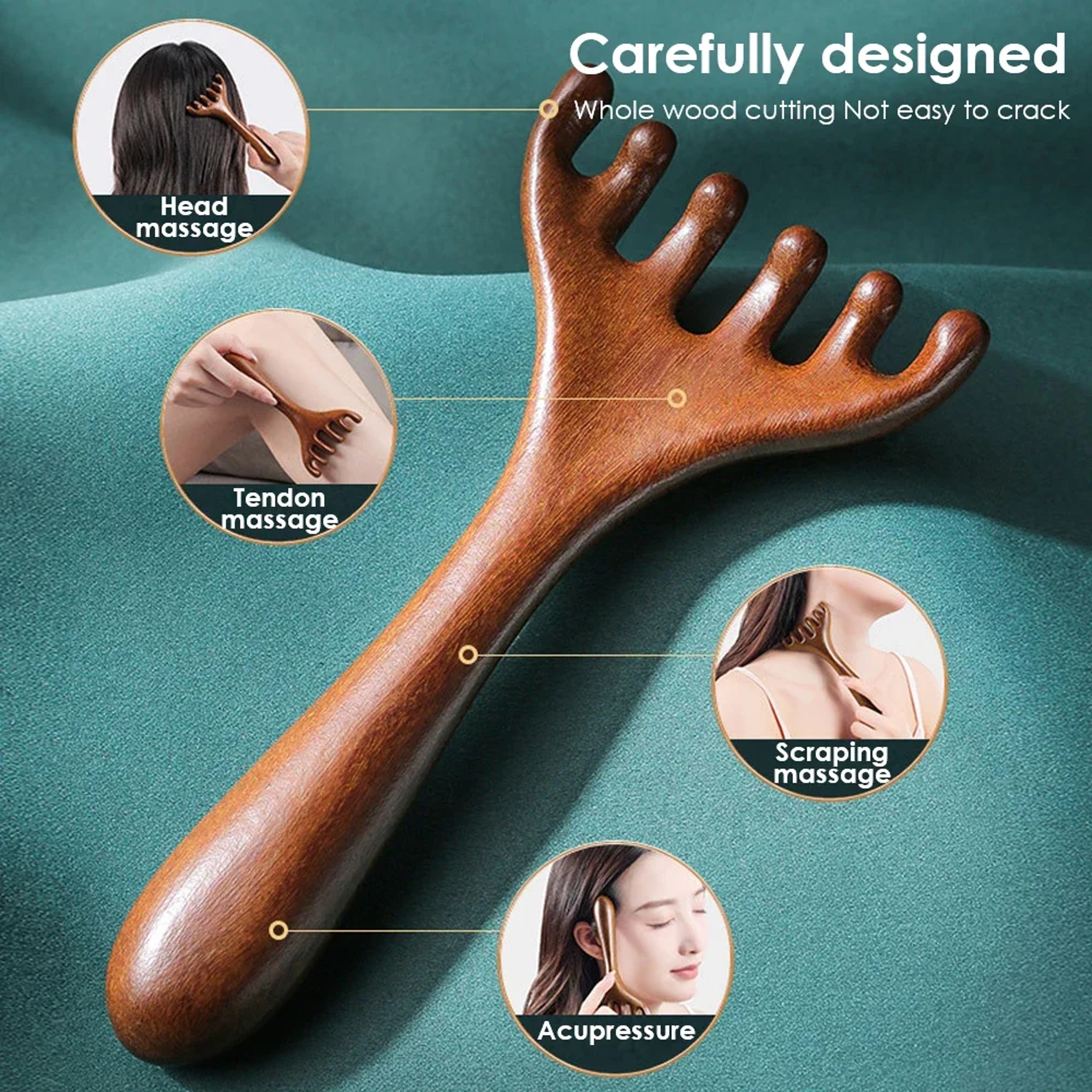 Handheld Meridian Massage Comb, Natural Five-Claw Scalp Massage Device, Spa Gua Sha Tool, Back Scratching, Hair Care – view 2