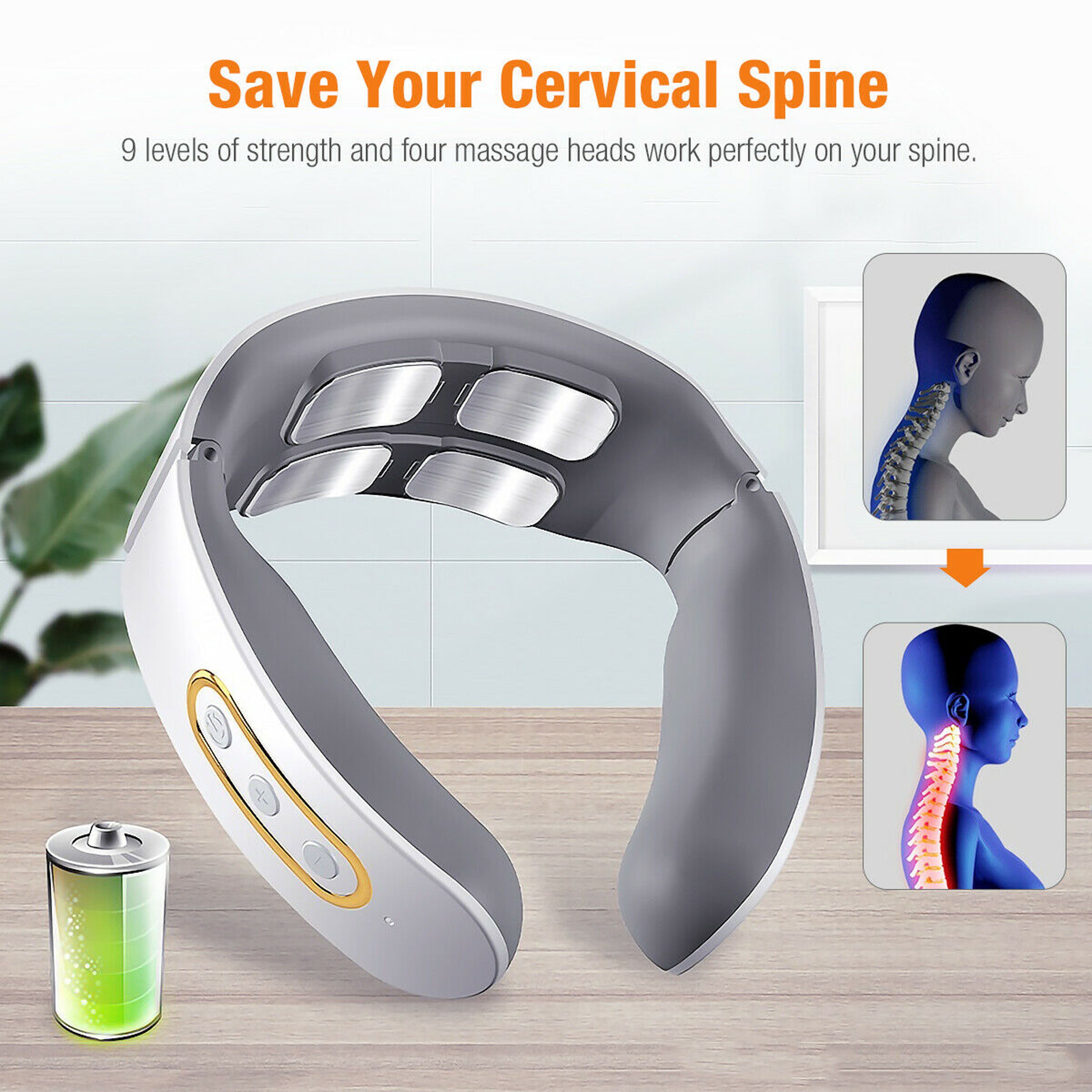 Magnetic Pulse 4-Head Kneading Electric Neck Shoulder Massager, Heating Cervical Vertebra Relax Pain Relief Massage – view 6