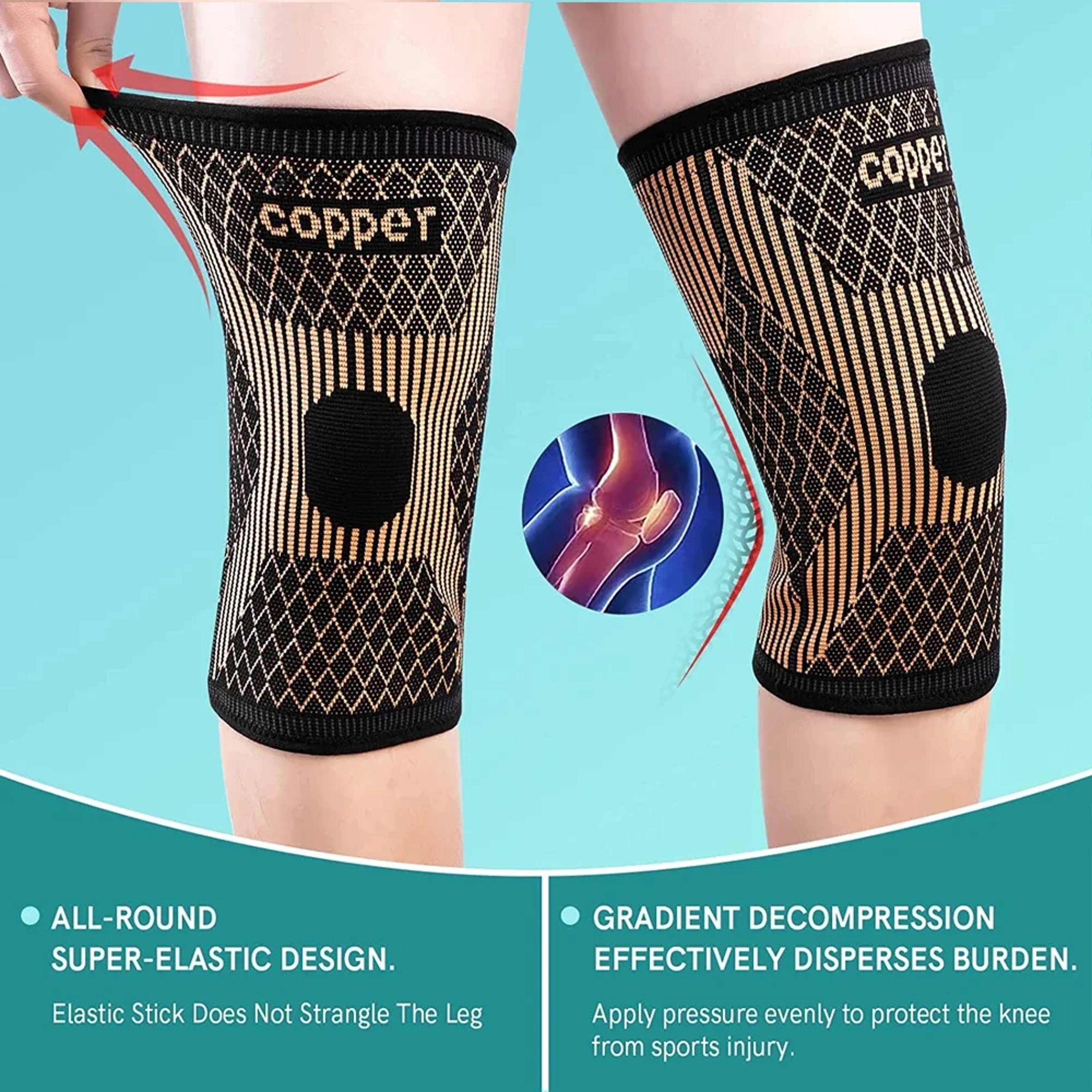 Compression Sleeve for Sports, Knee Pain Relief, Copper Knee Brace for Arthritis Pain, Copper Knee Sleeve for Knee Pain – view 2