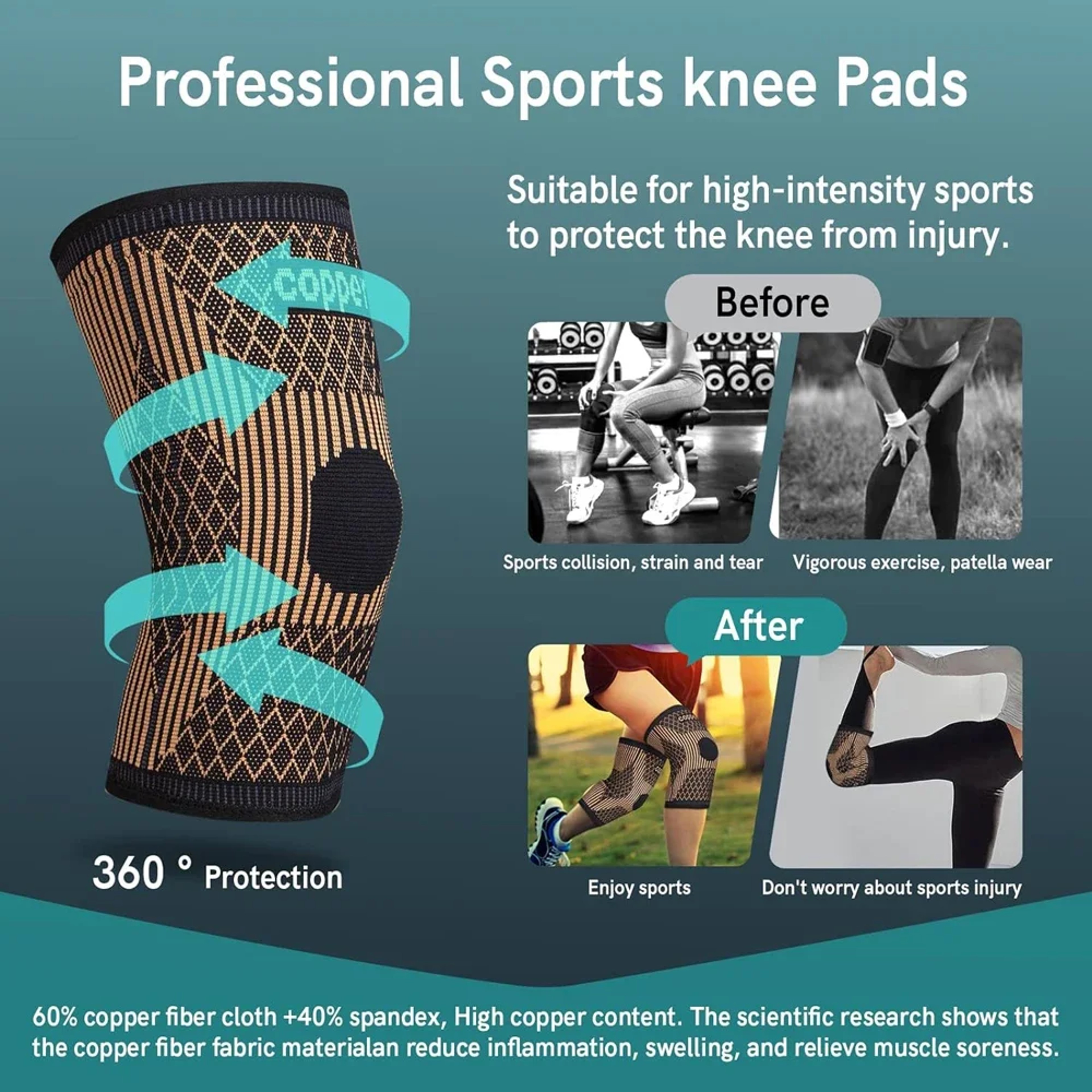Compression Sleeve for Sports, Knee Pain Relief, Copper Knee Brace for Arthritis Pain, Copper Knee Sleeve for Knee Pain – view 5
