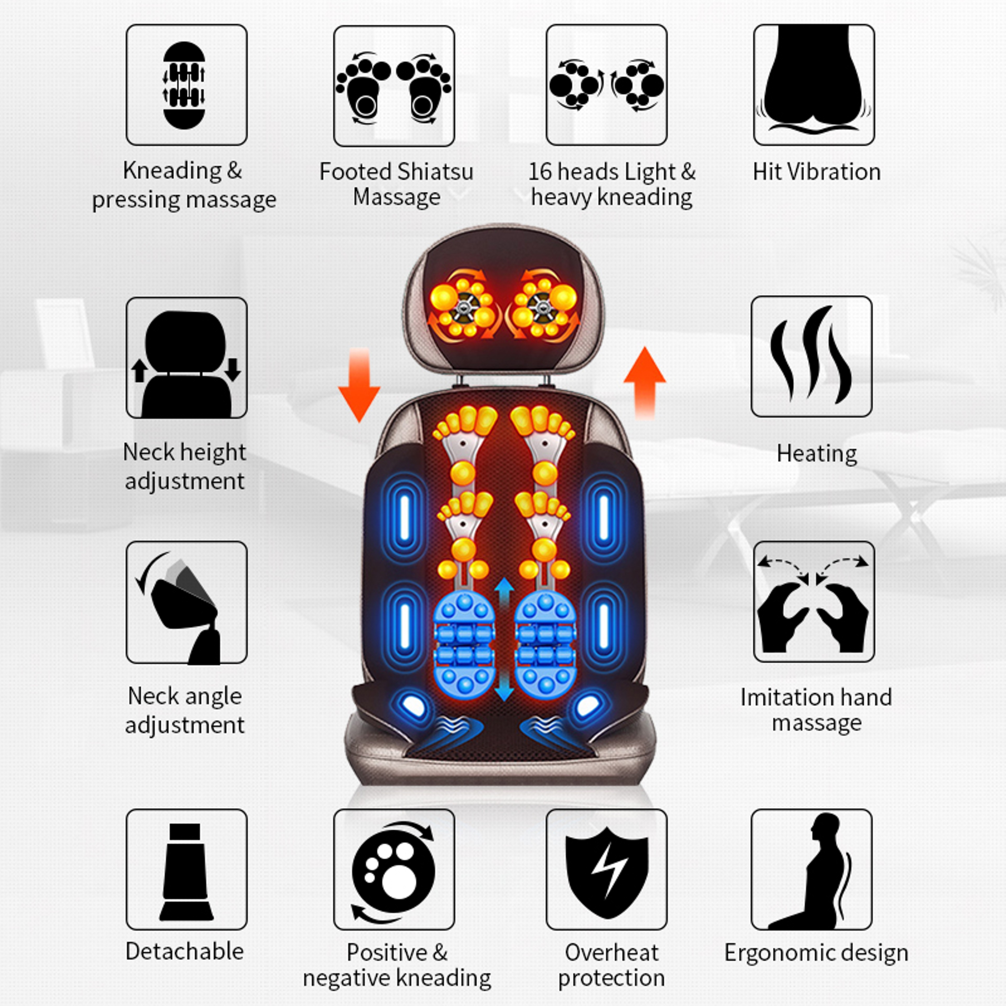 Body Cushion Massage Chair Vibrating Electric Cervical Neck Back Heated Remote Control Pad Muscle S 6