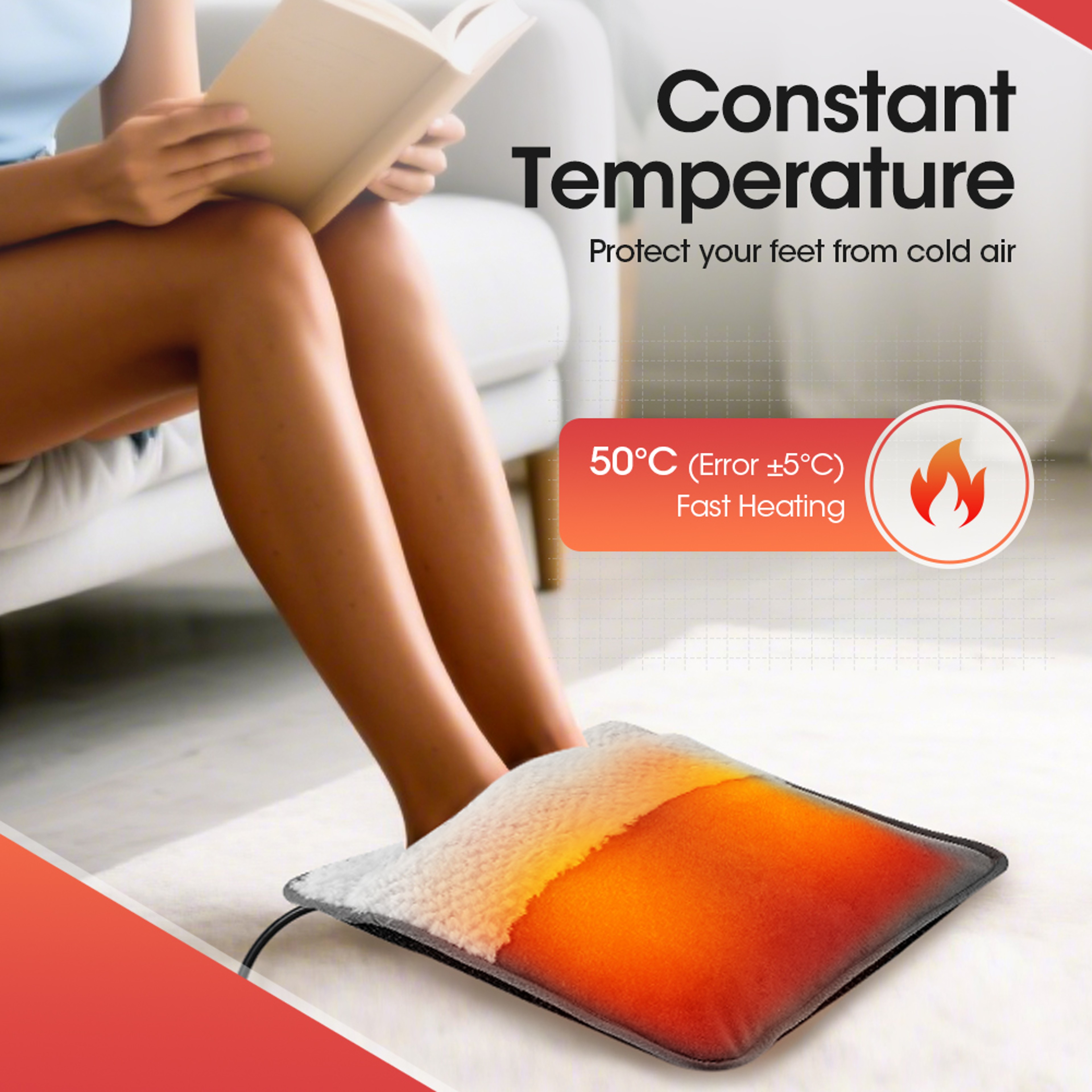 Soft Plush Electric Heating Foot Pad, Portable Warm Foot Mat, Constant Temperature, USB Plug and Play, Detachable Cover – view 1