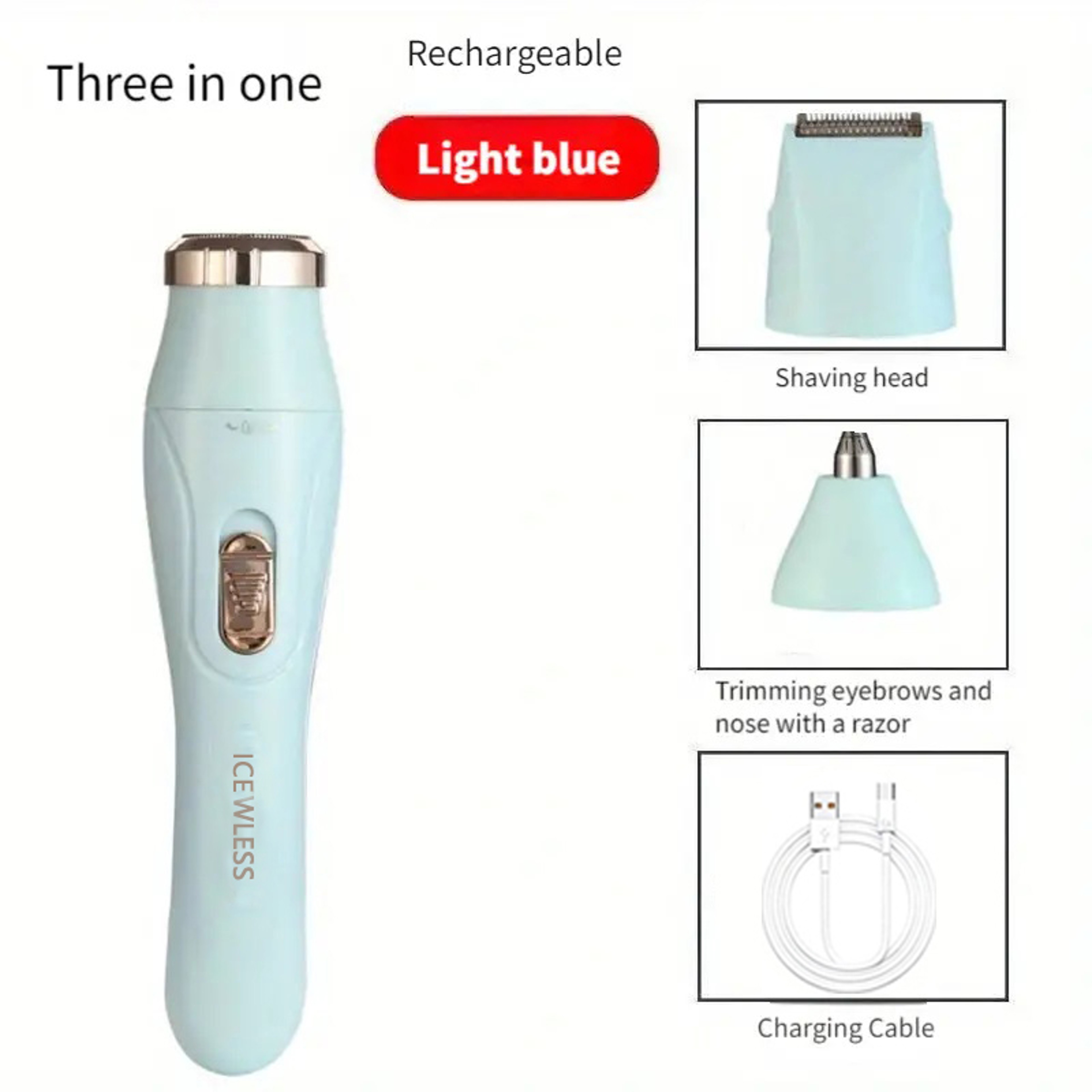 USB Rechargeable Nose Hair Trimmer, 3-in-1 Hair Removal Set, Underarm, Leg, Nose Hair Removal Device – view 8