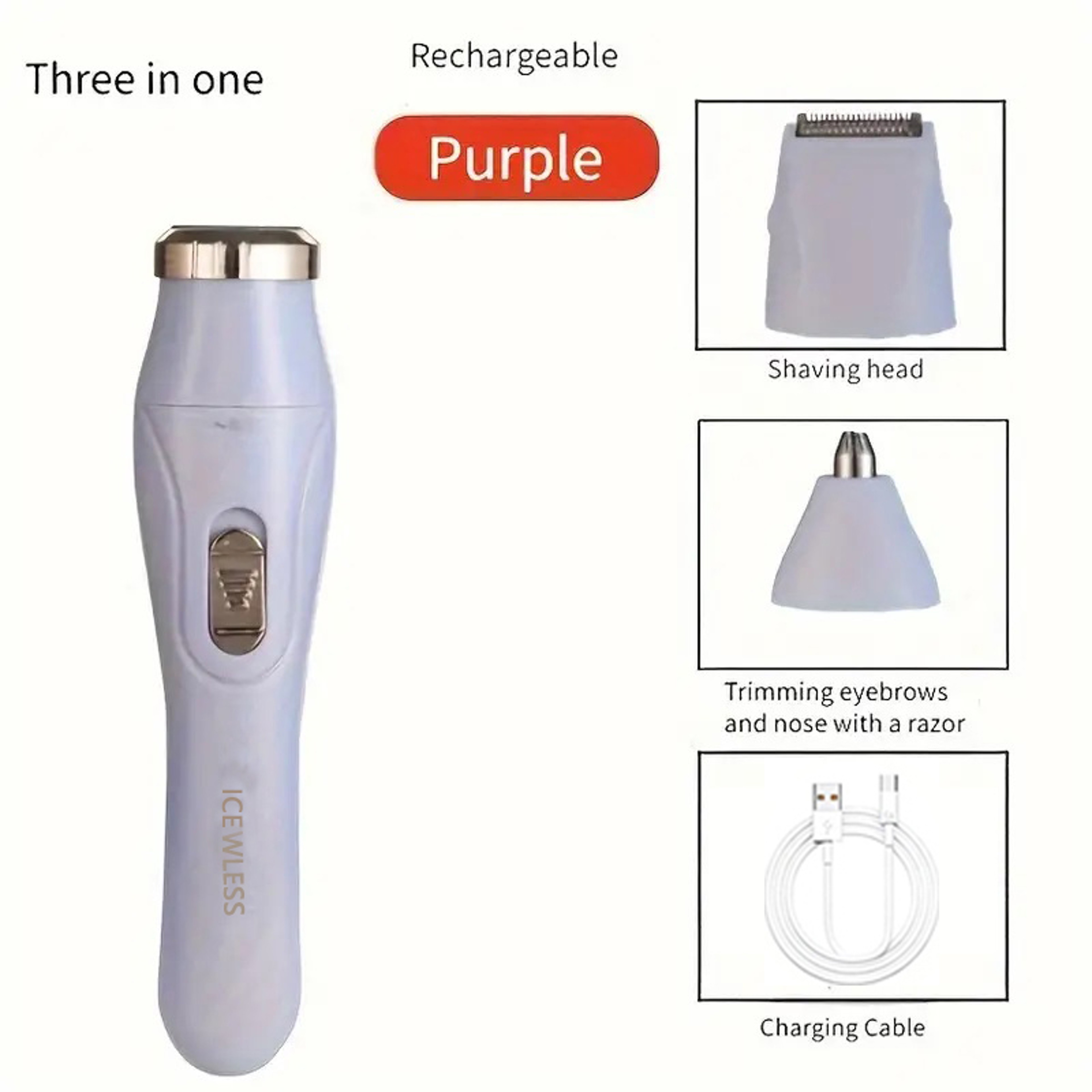 USB Rechargeable Nose Hair Trimmer, 3-in-1 Hair Removal Set, Underarm, Leg, Nose Hair Removal Device – view 9